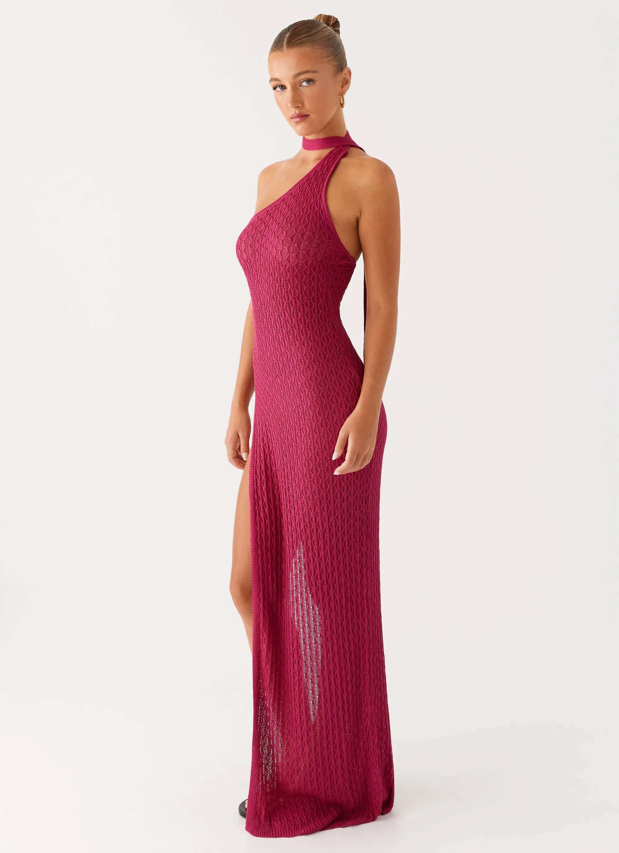 Nature Inspired Spring Mood Carryn Knit Maxi Dress - Hot Pink