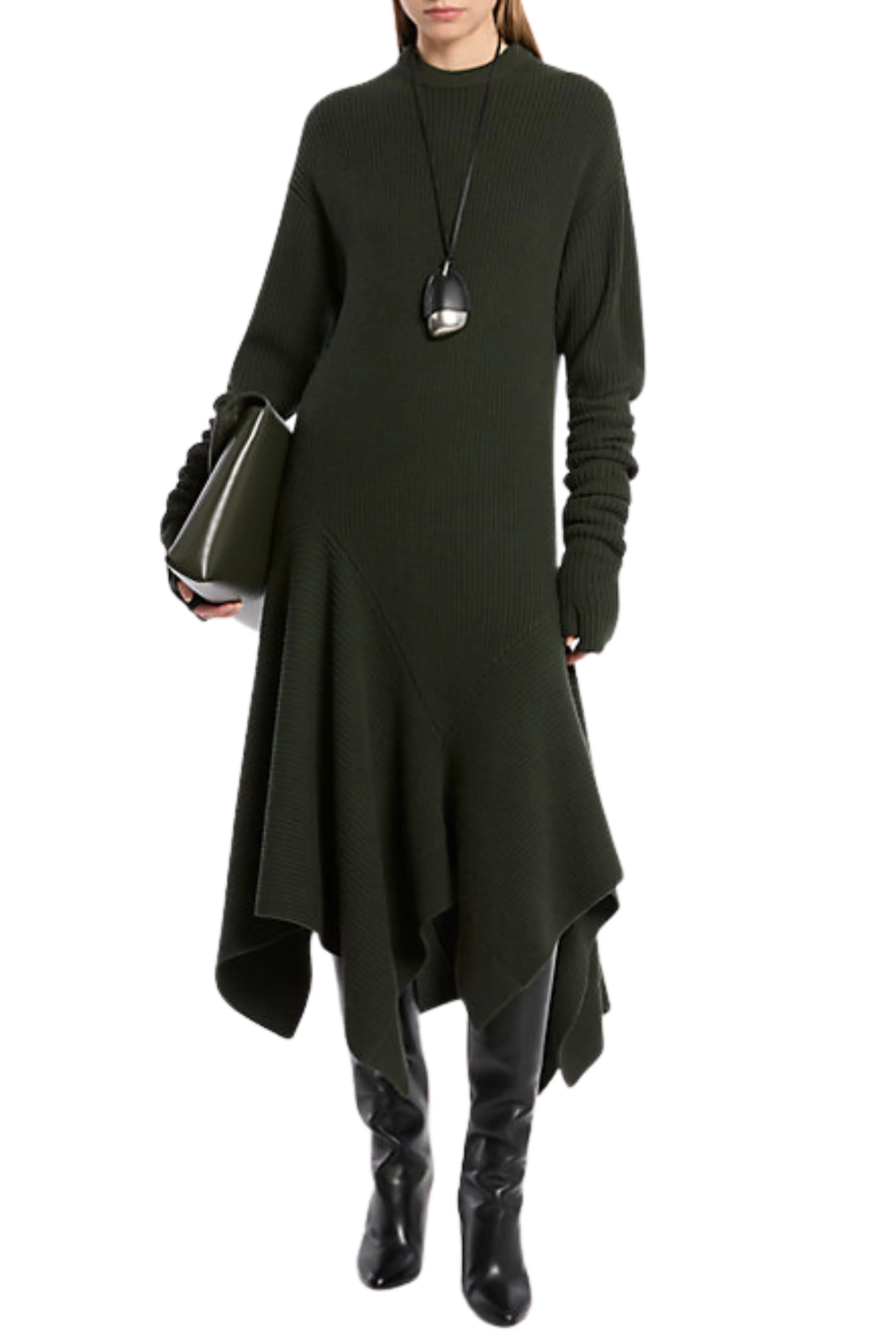 StretchableKnit Sharp Edge Cashmere Handkerchief Dress