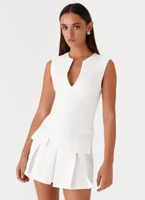 Flexible Knit Ankle length Cassia Mini Dress - White