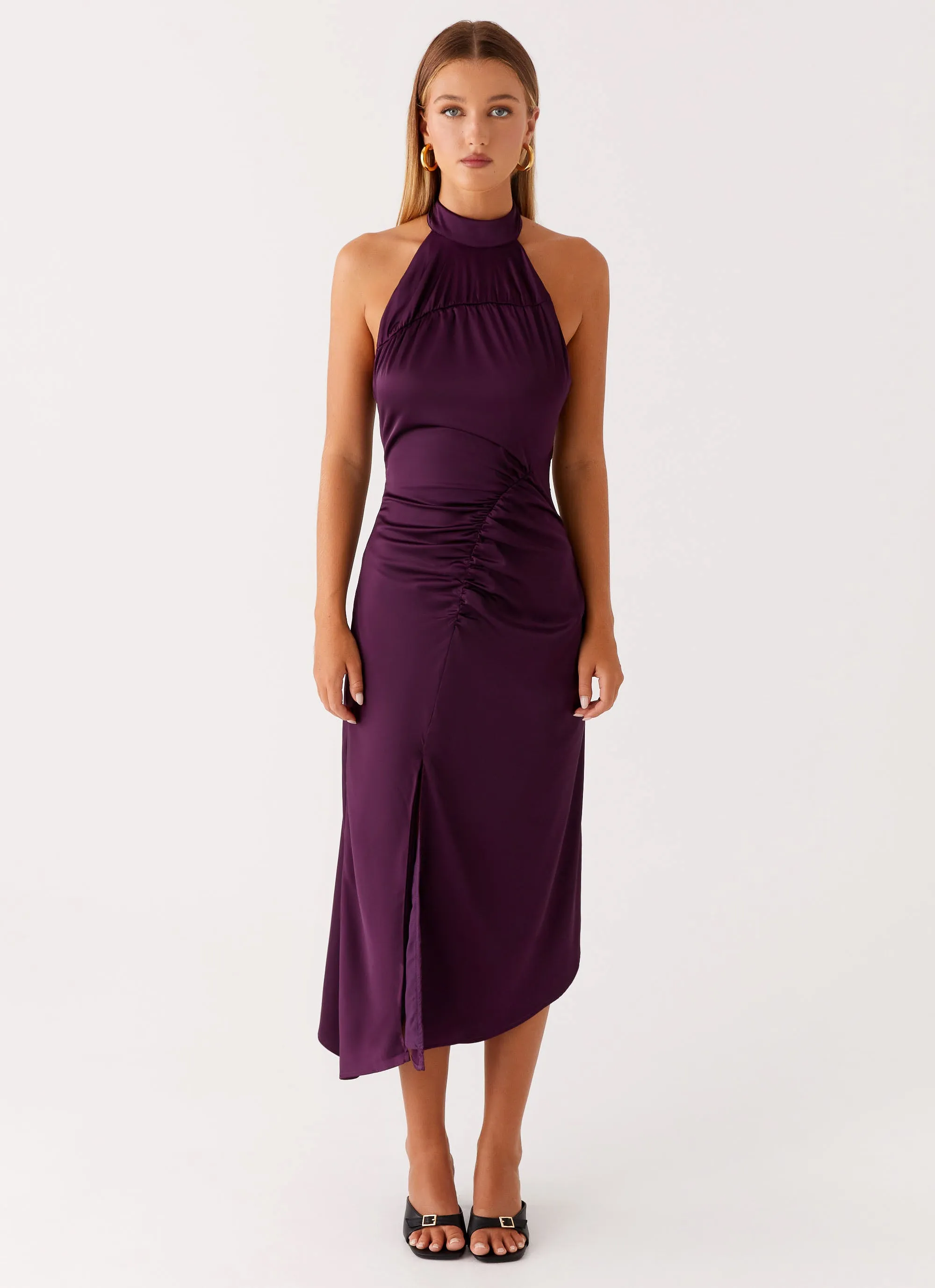Modern Cut Casta Halterneck Midi Dress - Plum