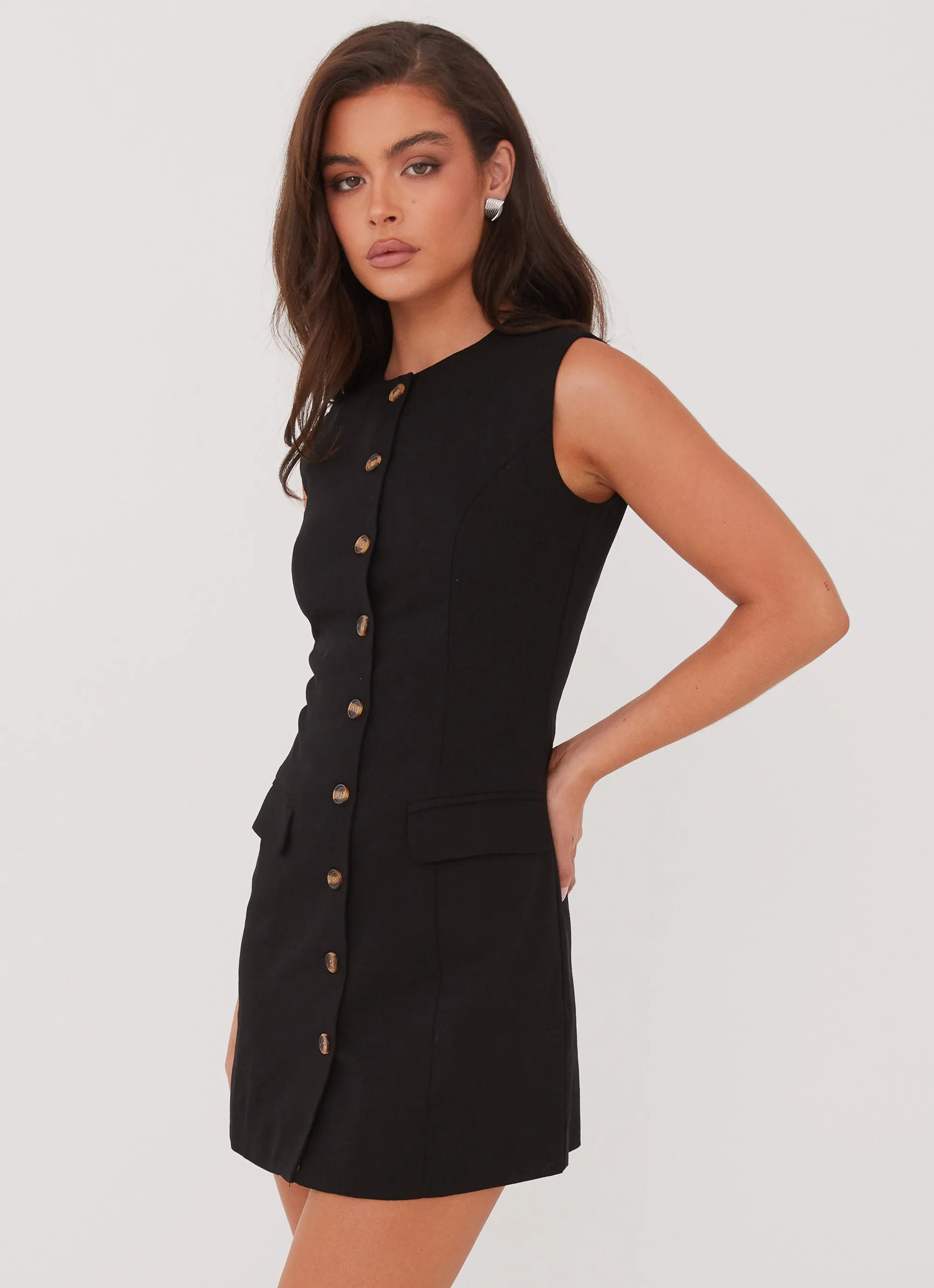 Modern Edge Castello Fiore Linen Mini Dress - Black