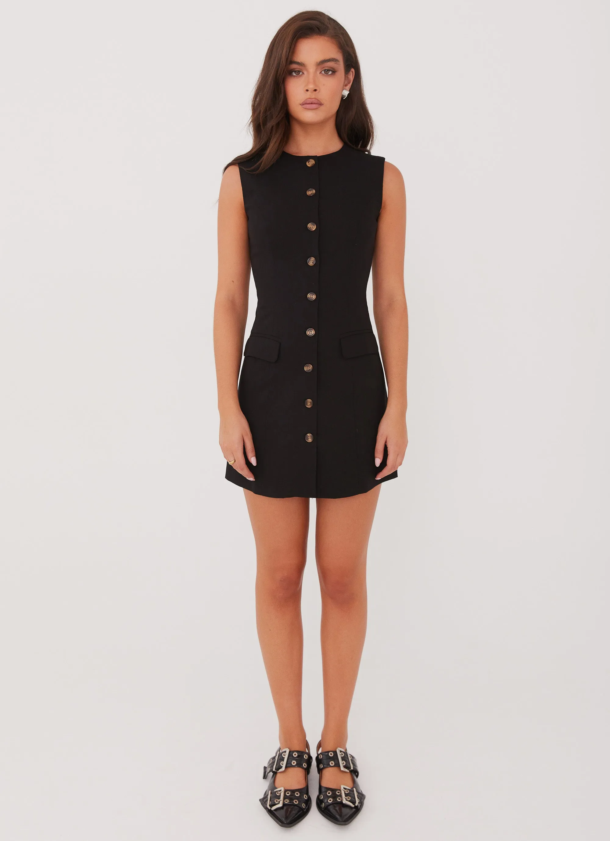 Castello Fiore Linen Mini Dress - Black Classic Comfort