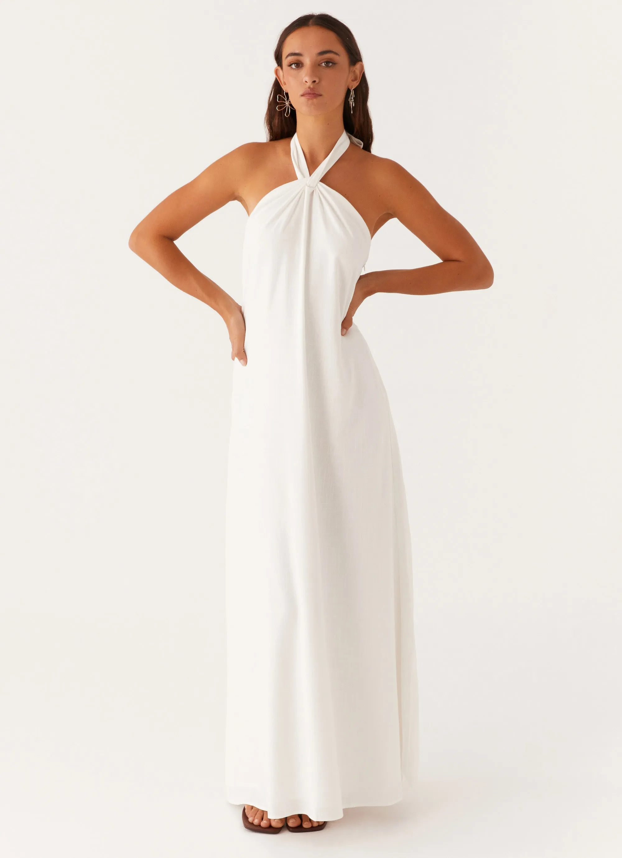 Golden Child Linen Maxi Dress - White Refined Feel Balloon-Sleeve