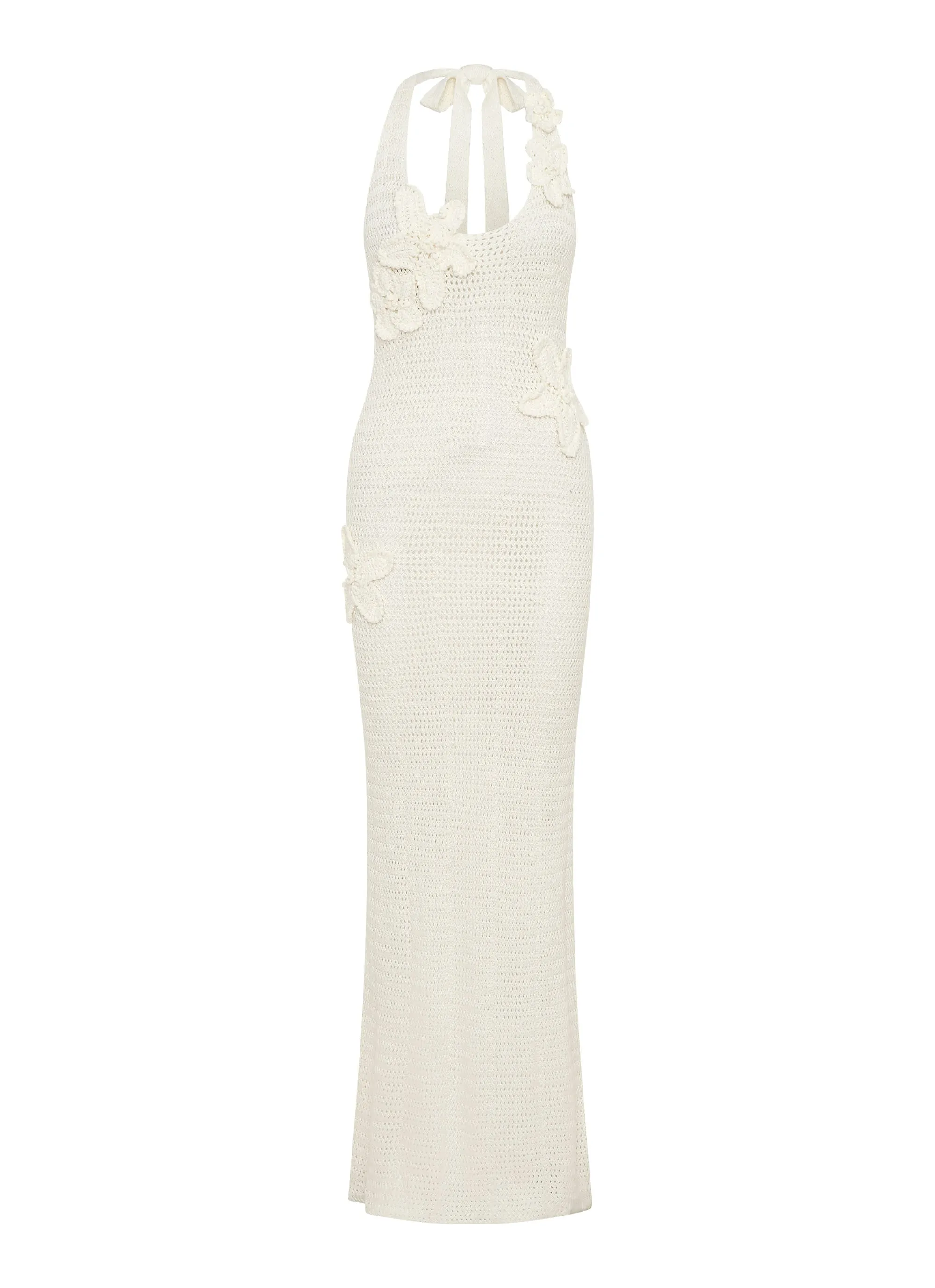 Novalee Flower Crochet Maxi Dress - Ivory Quiet Luxury Velvet-Sleeve