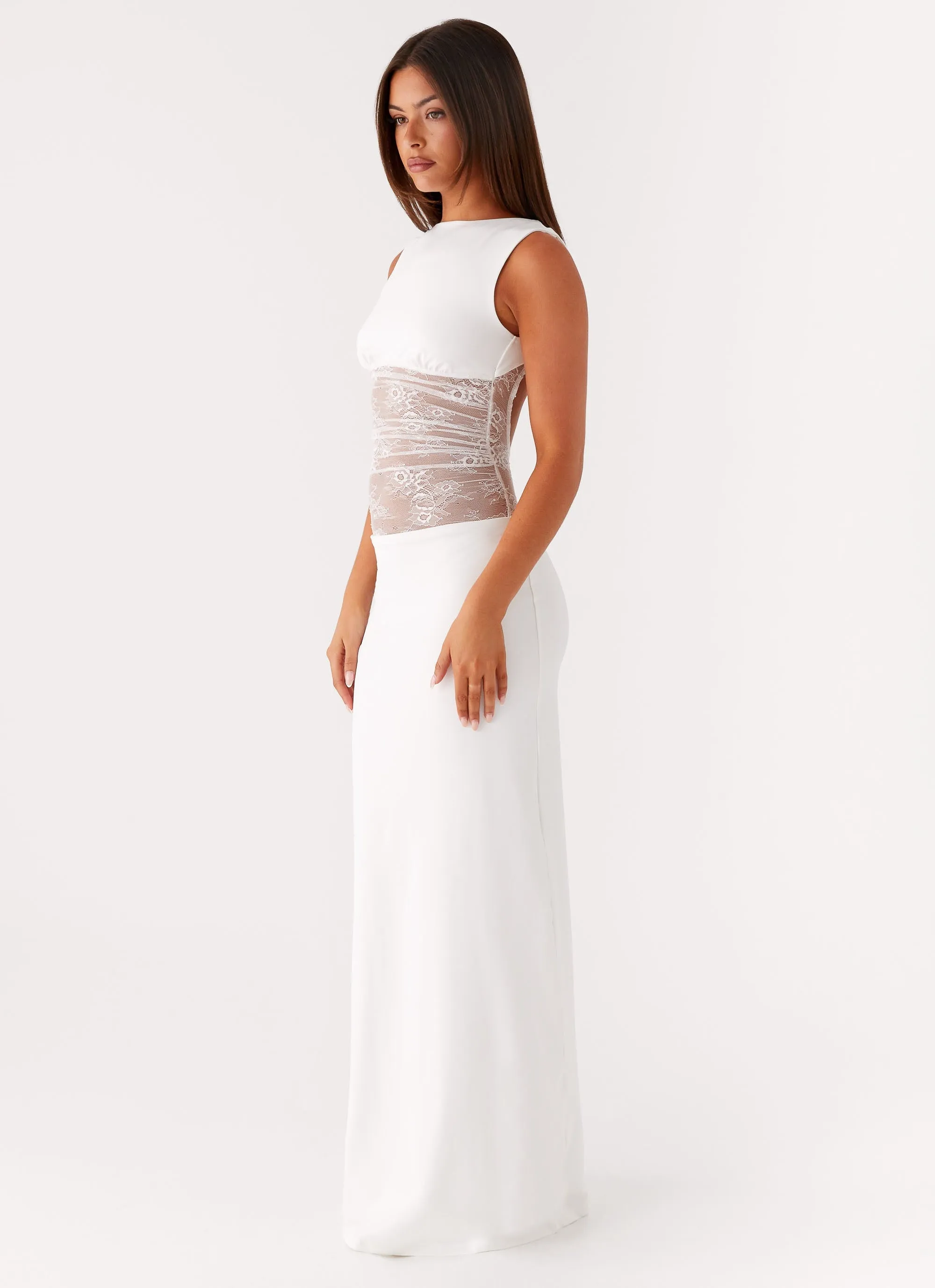 Medina Lace Maxi Dress - White Slim Silhouette