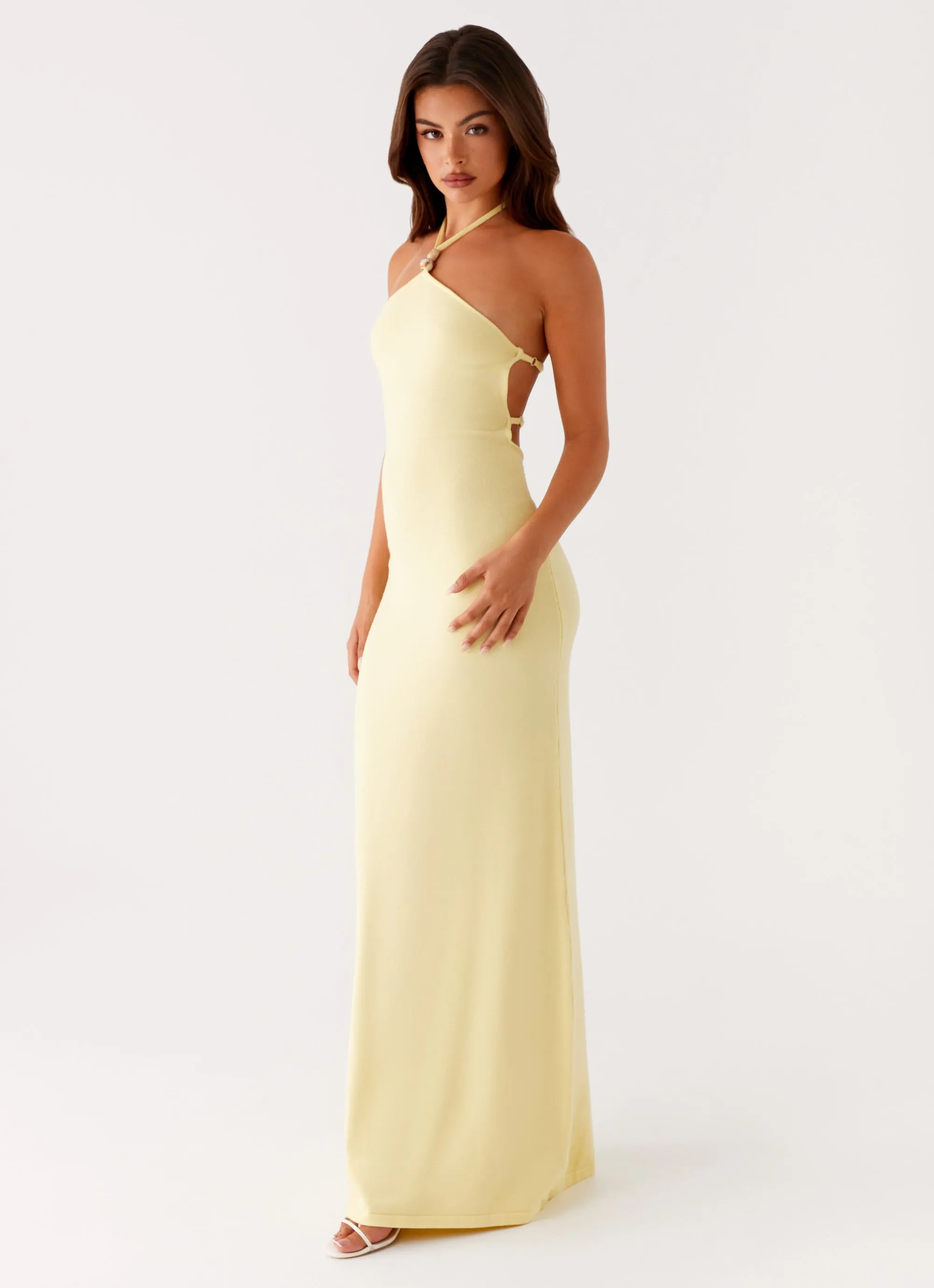 Shiny-Lining Chilly Day Wear Elisha Knit Maxi Dress - Yellow