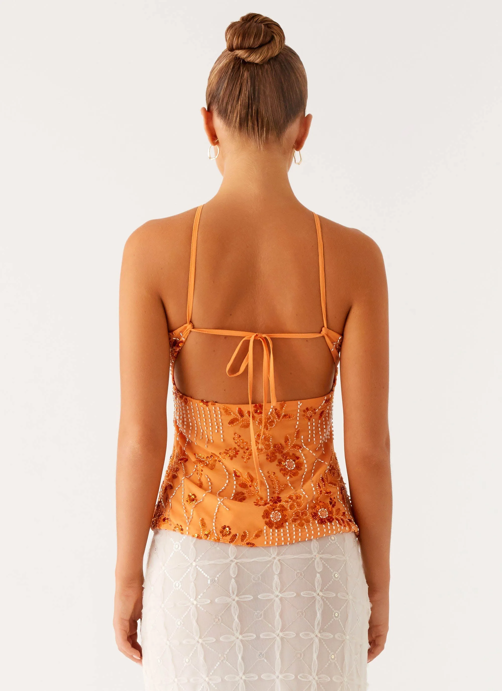 Catalina Sequin Top - Orange Built In Odor Control AdaptiveFitFabric