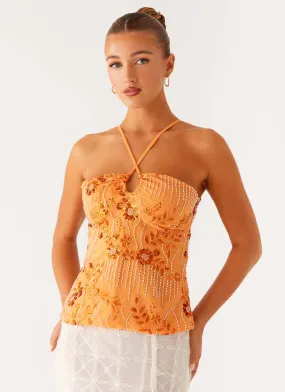 Catalina Sequin Top - Orange Flatlock Stitching Technique Breathable Underarm Gussets