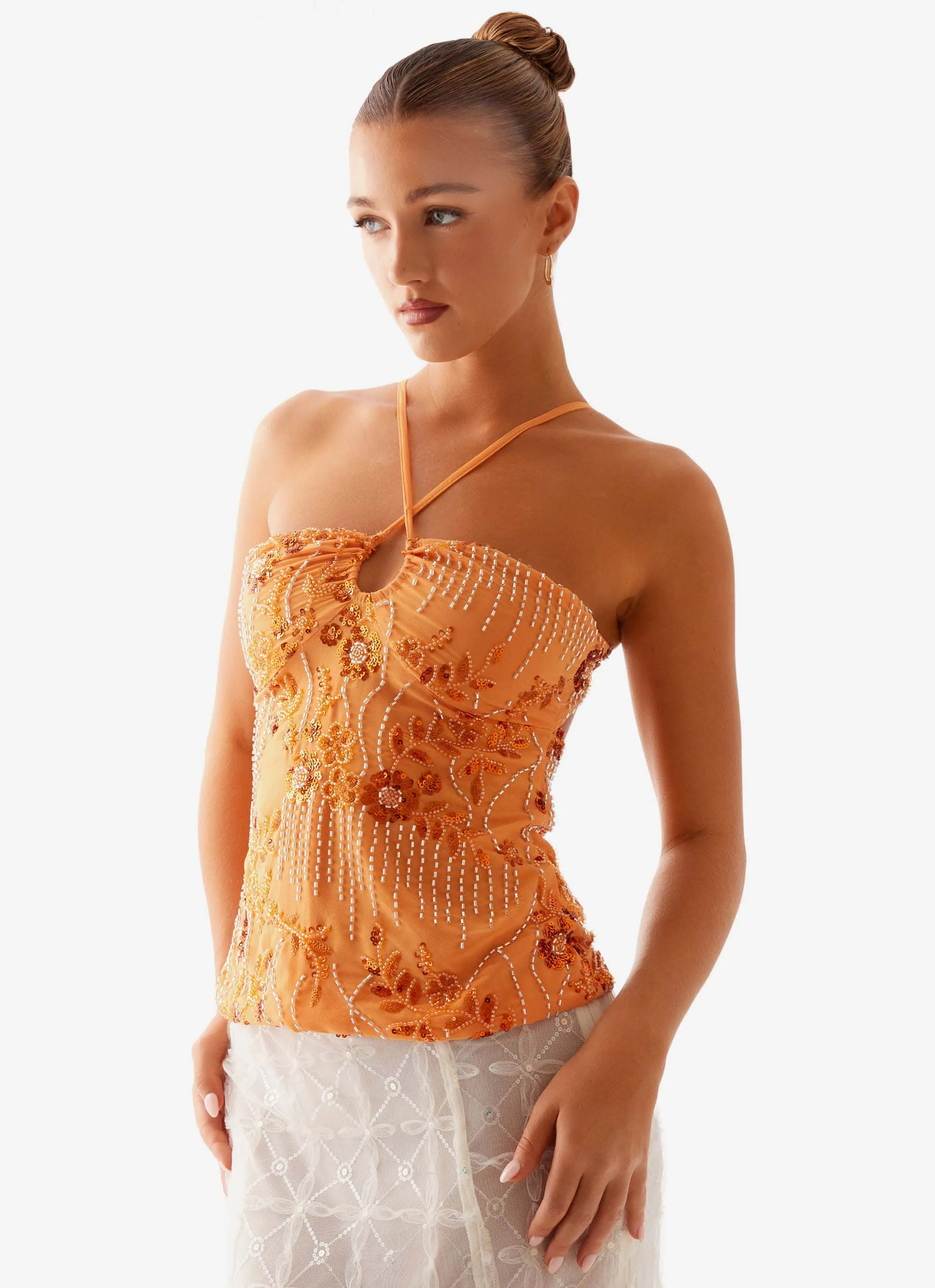 Convertible Collar Catalina Sequin Top - Orange