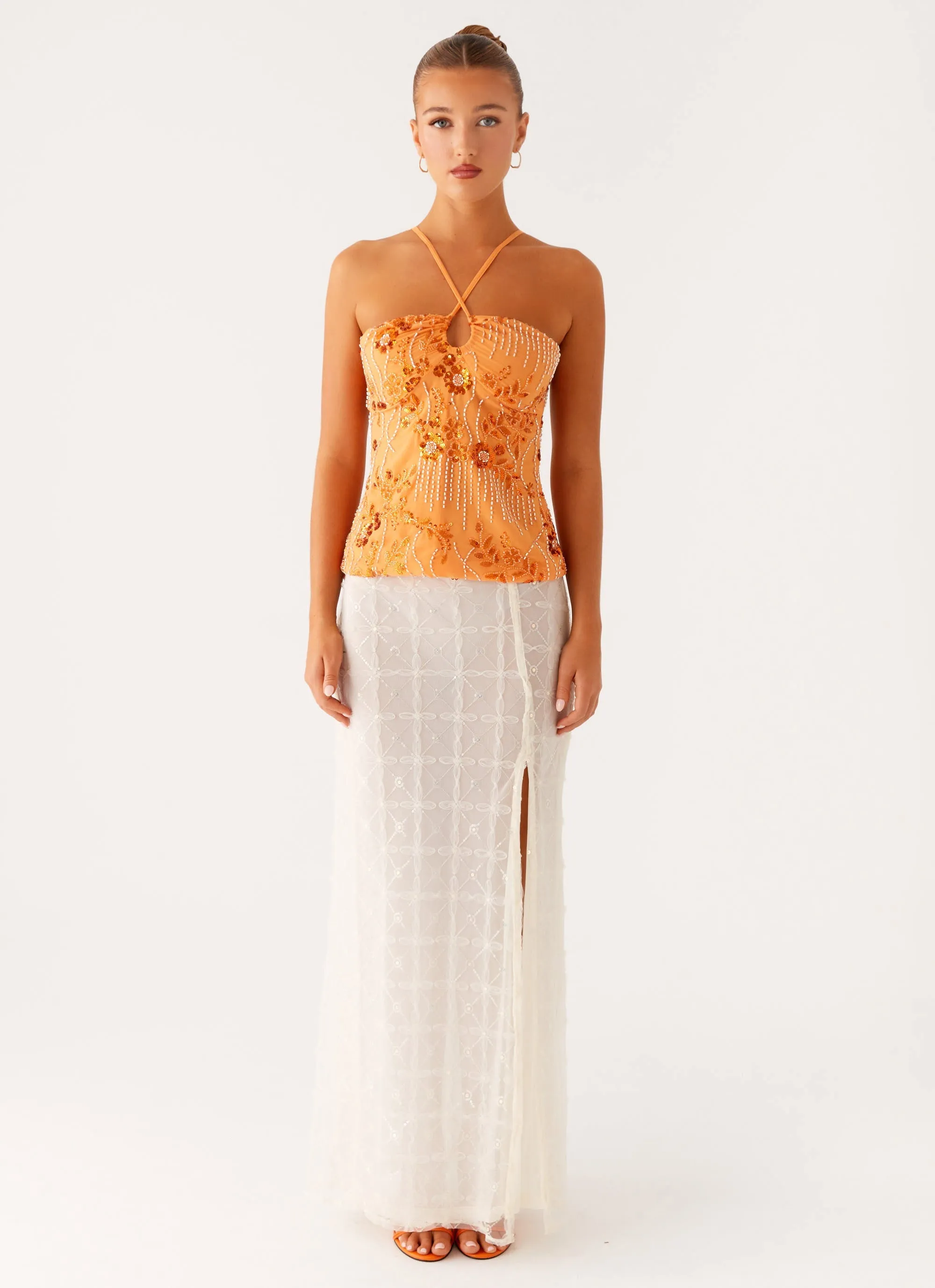 Wrinkle resistant fabric BreathableFabric Catalina Sequin Top - Orange