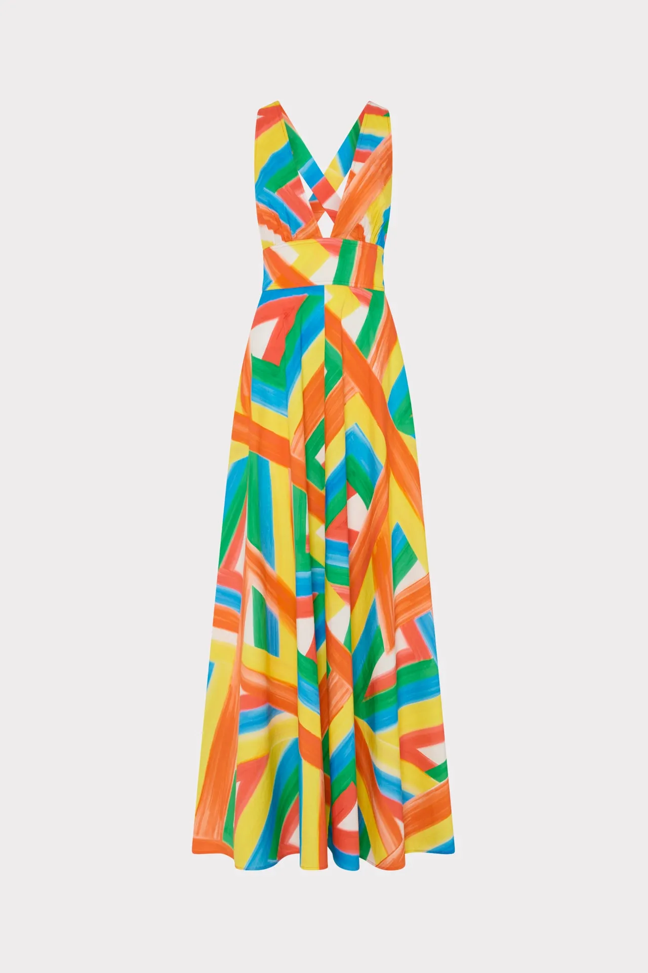 Visual Balance Skirt Flare Catarina Multi Stripe Poplin Maxi Dress