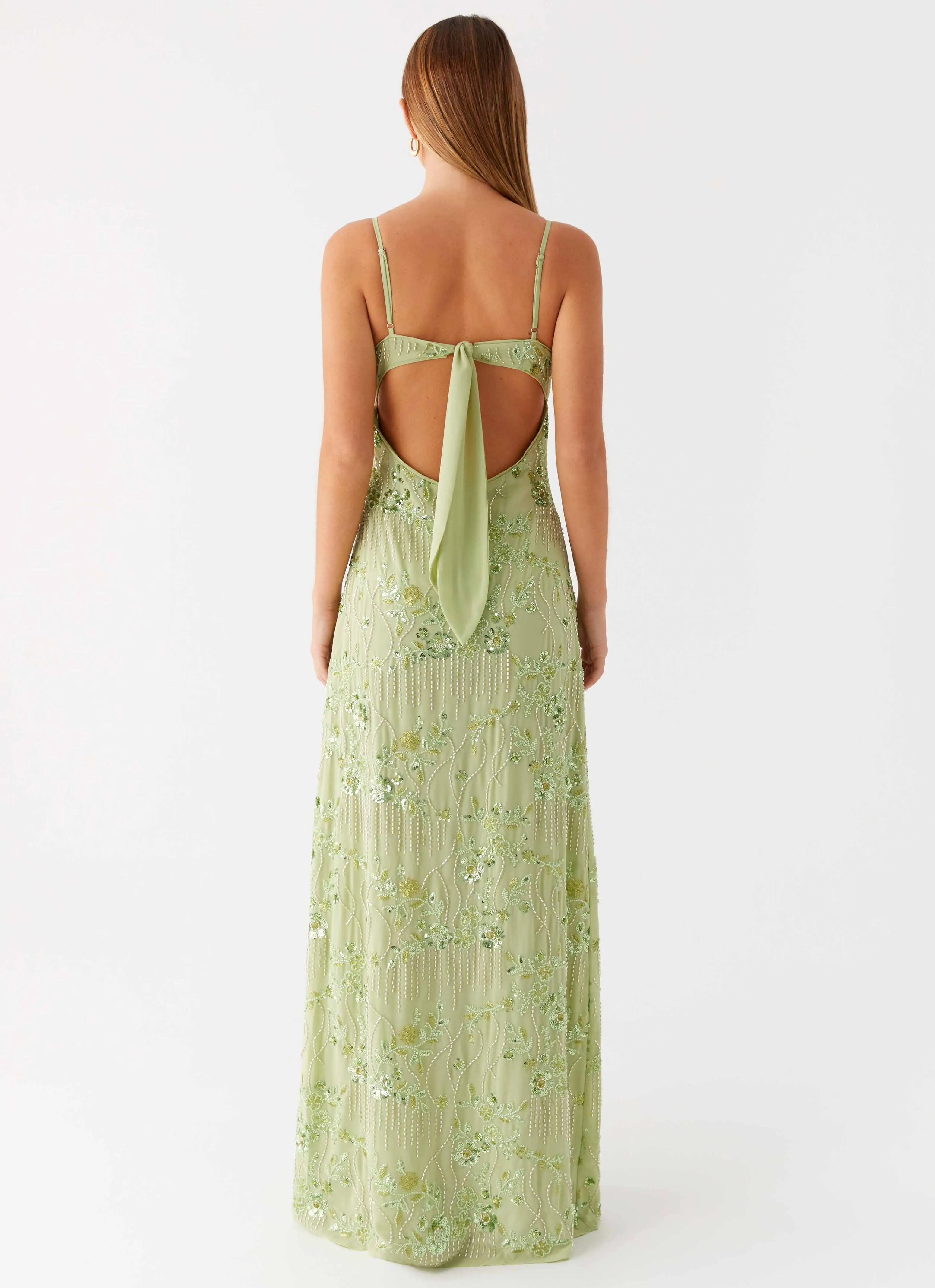 Celandine Beaded Maxi Dress - Lime Nordic Calm foldable