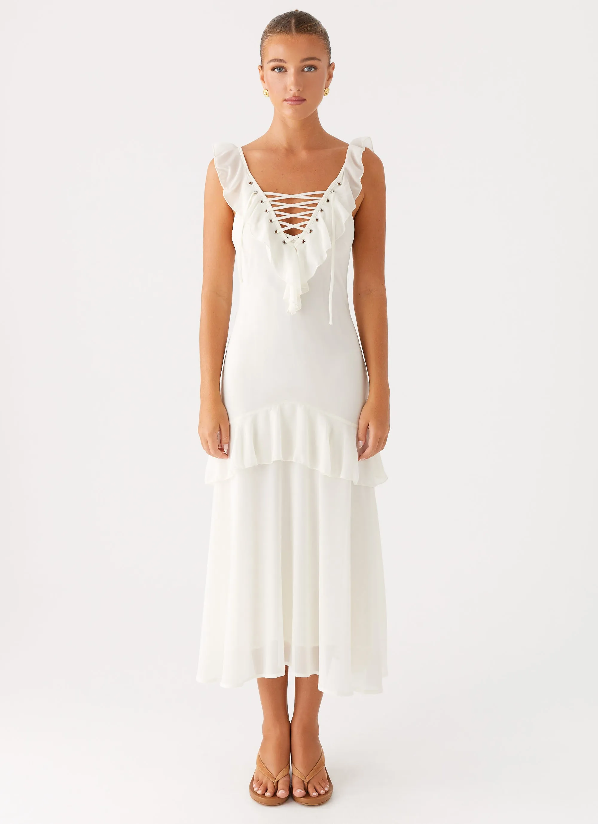 Layered-Sleeve Celie Midi Dress - Ivory