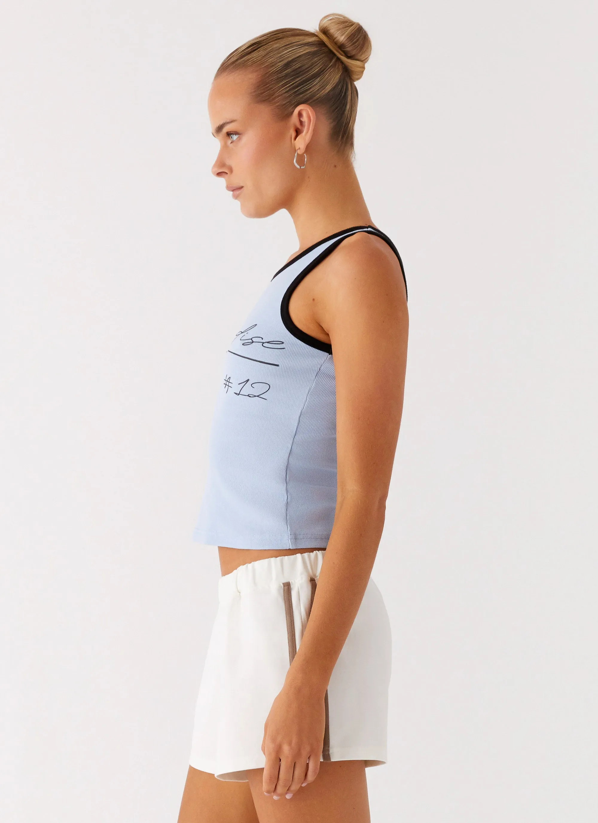 Utopia Tank Top - Sky Blue Vintage Shirt Glow In The Dark Accent Trim