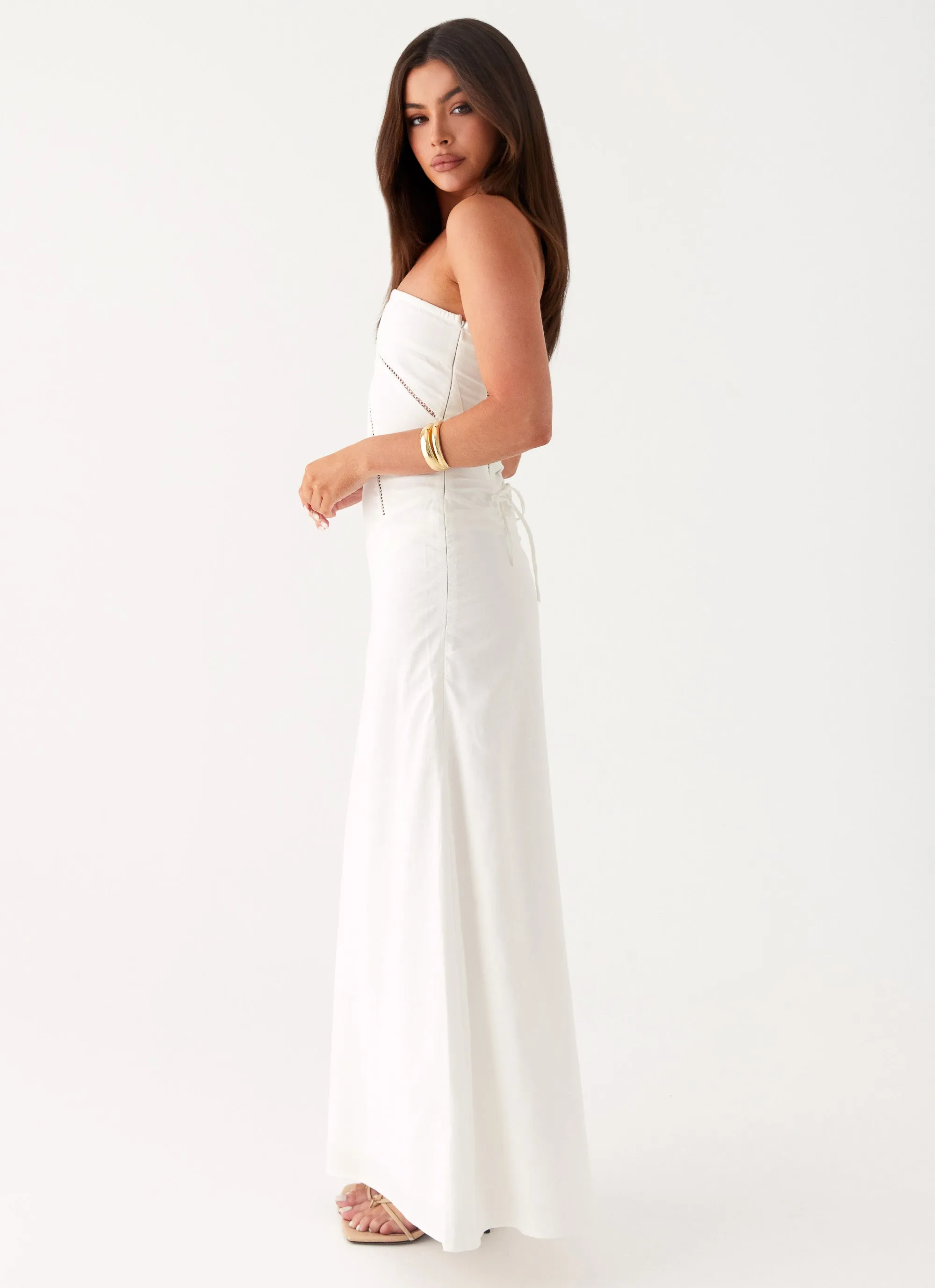 Cerisa Linen Maxi Dress - White Contrast-Lining
