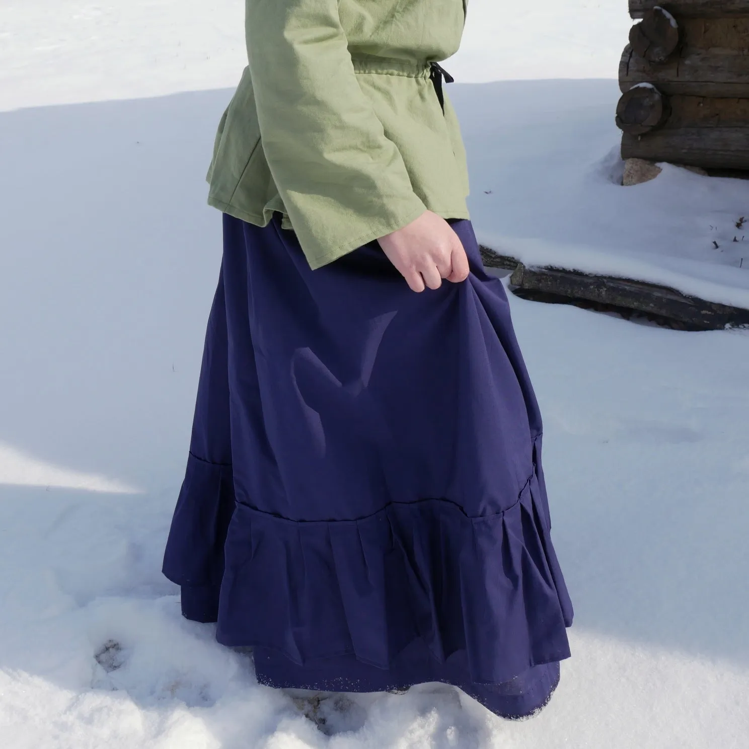 Flounced Drawstring Cotton Skirt - Solid Color Craftsmanship Focus