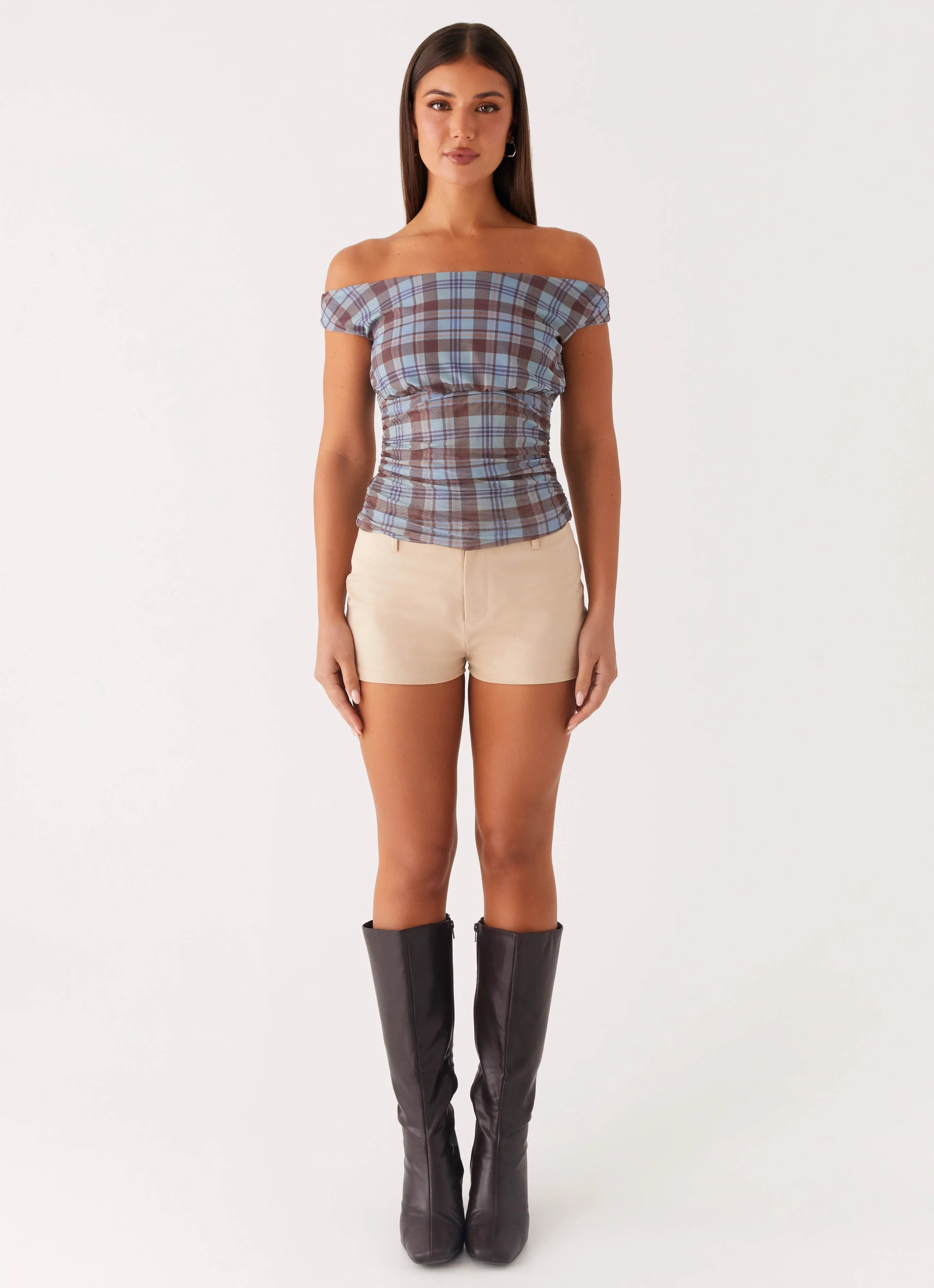 MoistureWicking Material Zahli Off Shoulder Top - Shoreline Check