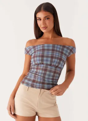 Recycled Material Blend OversizedFit Zahli Off Shoulder Top - Shoreline Check