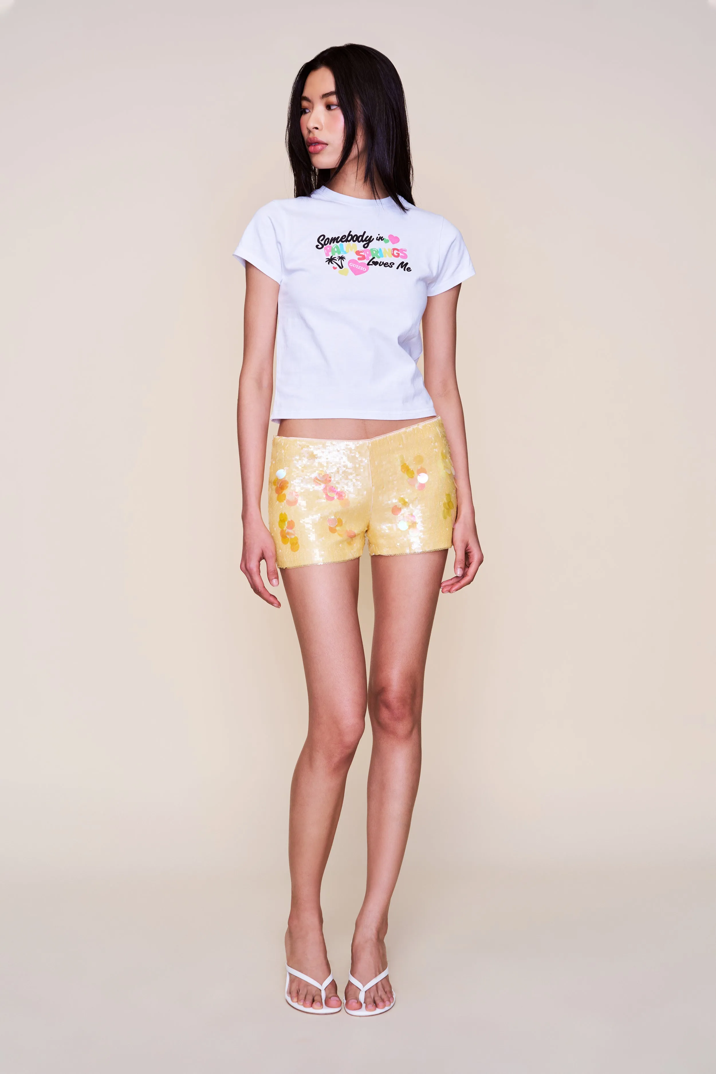 Soft Texture elastic waistband Paillette Short