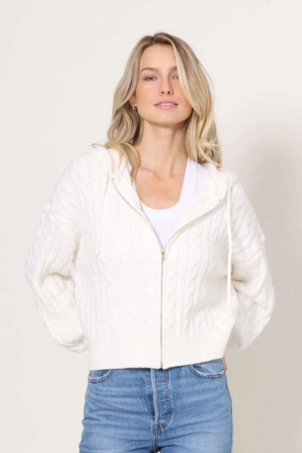 Chalet Cable Zip Up Sweater Layered Ventilation Design