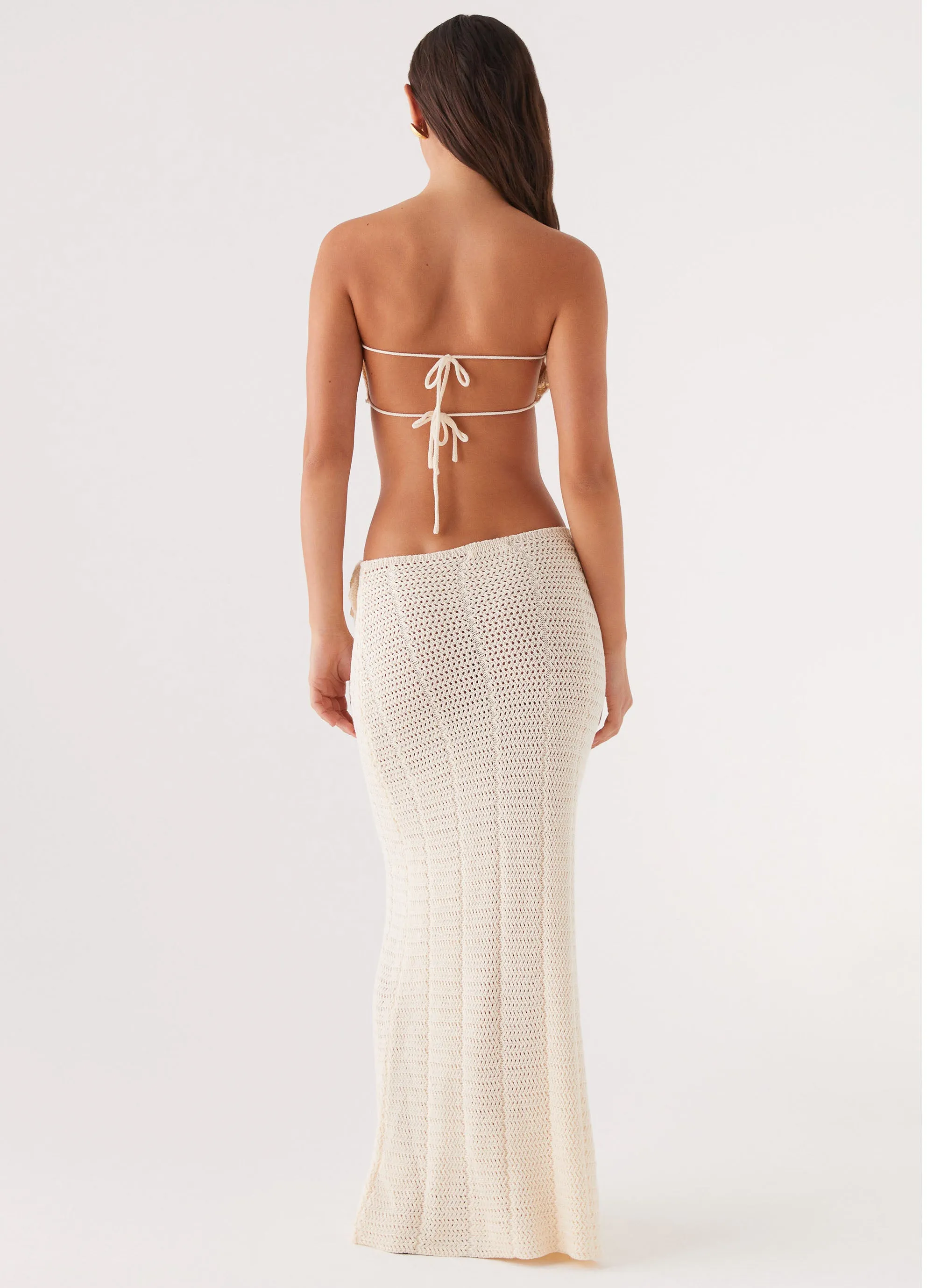 Kelcie Rose Crochet Maxi Skirt - Ivory Minimal Vibe button detail