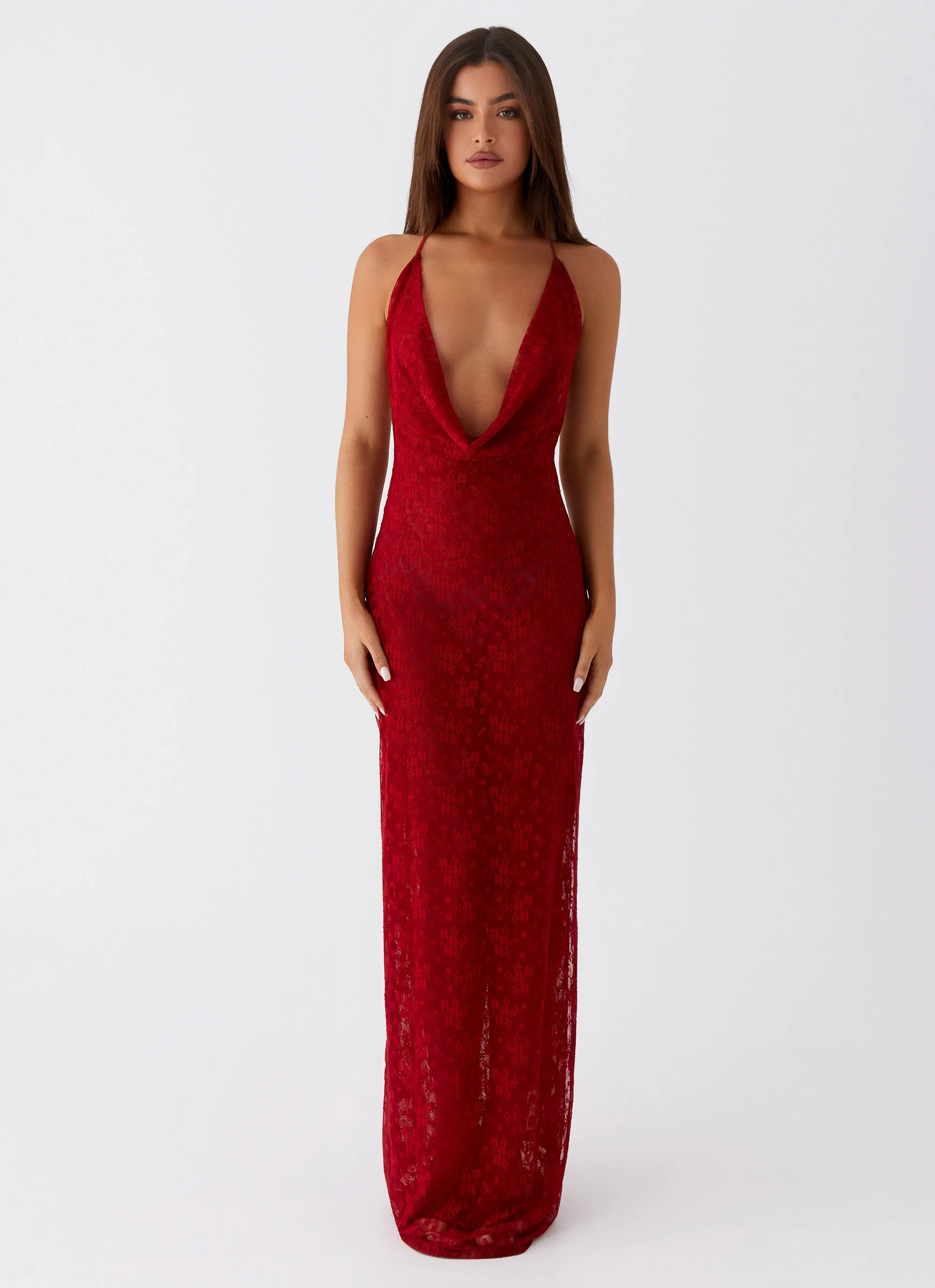 Champagne Coastline Maxi Dress - Dark Red Travel Edge Light Drape