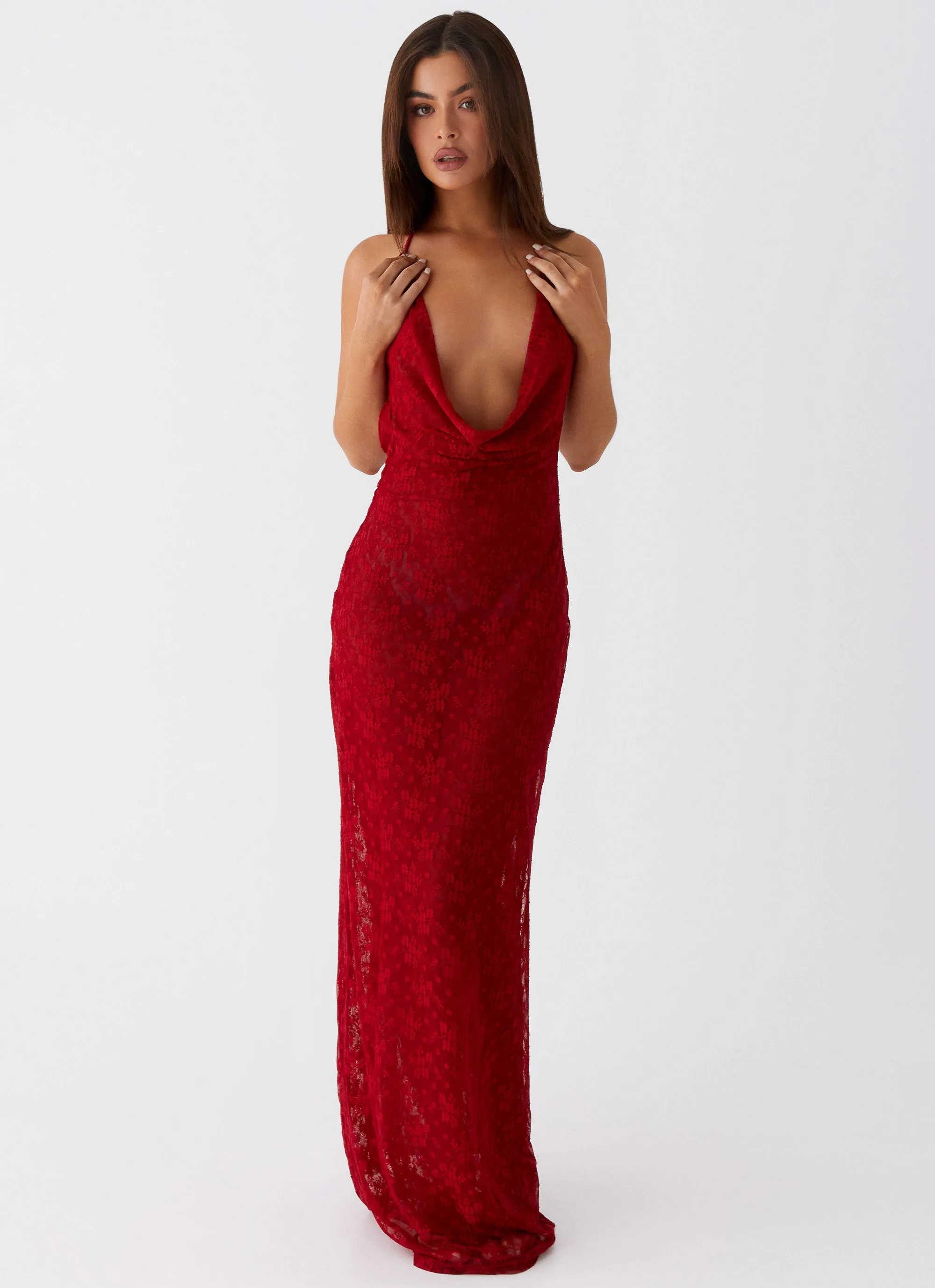 Champagne Coastline Maxi Dress - Dark Red Texture Play