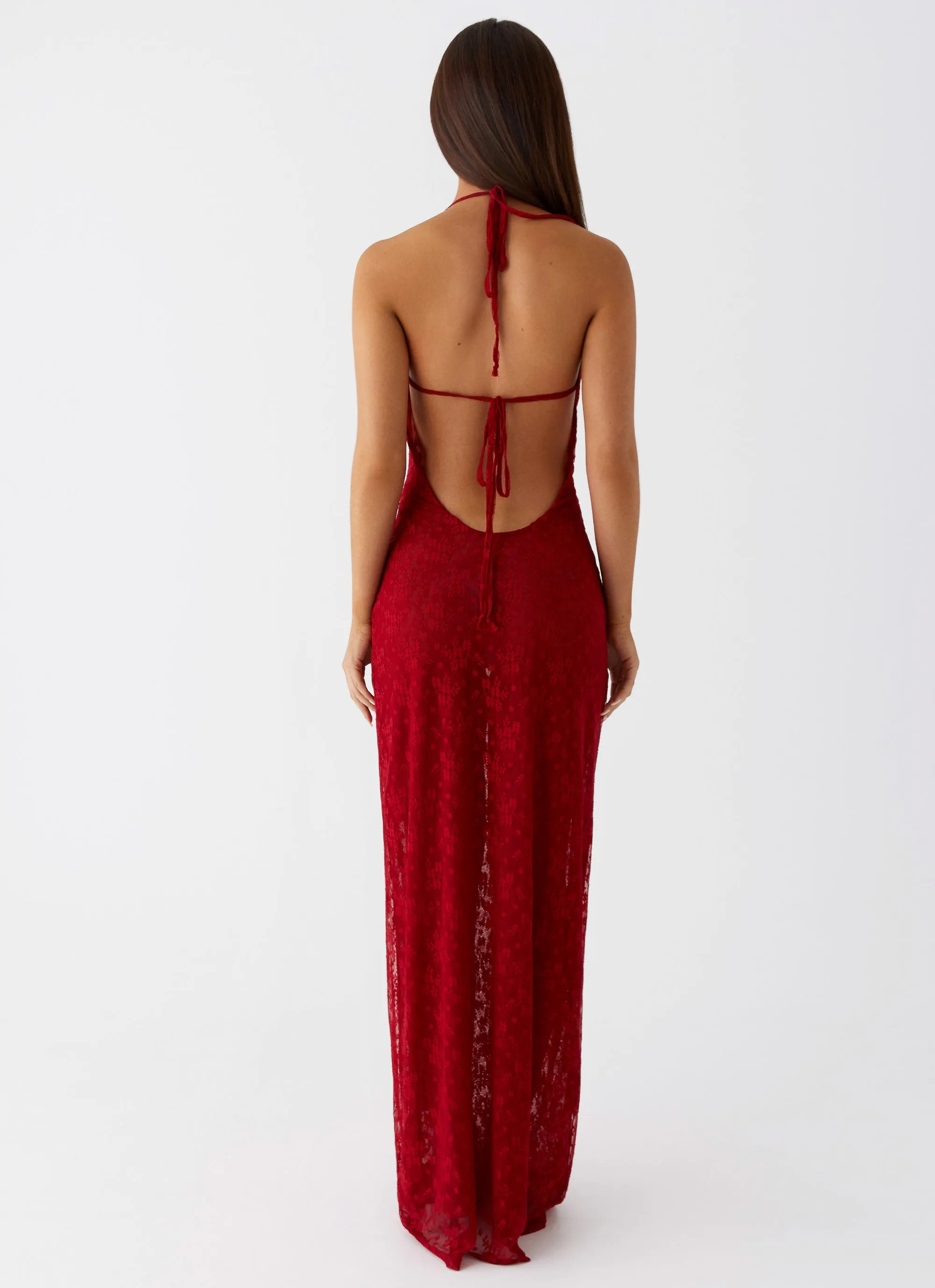 Cozy Vibe Grace Base Champagne Coastline Maxi Dress - Dark Red