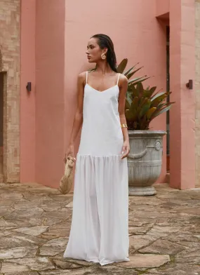 Heavenly Linen Maxi Dress - White Color Pop Family Warm