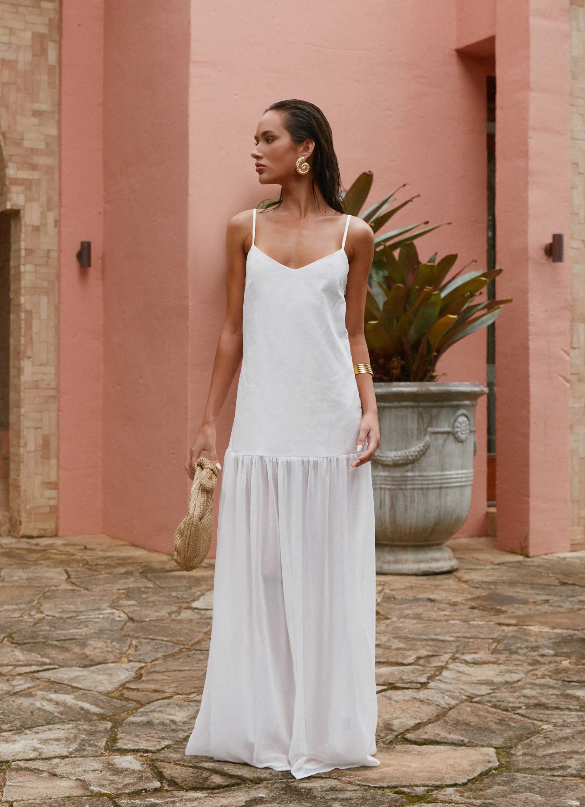 Heavenly Linen Maxi Dress - White Color Pop Family Warm