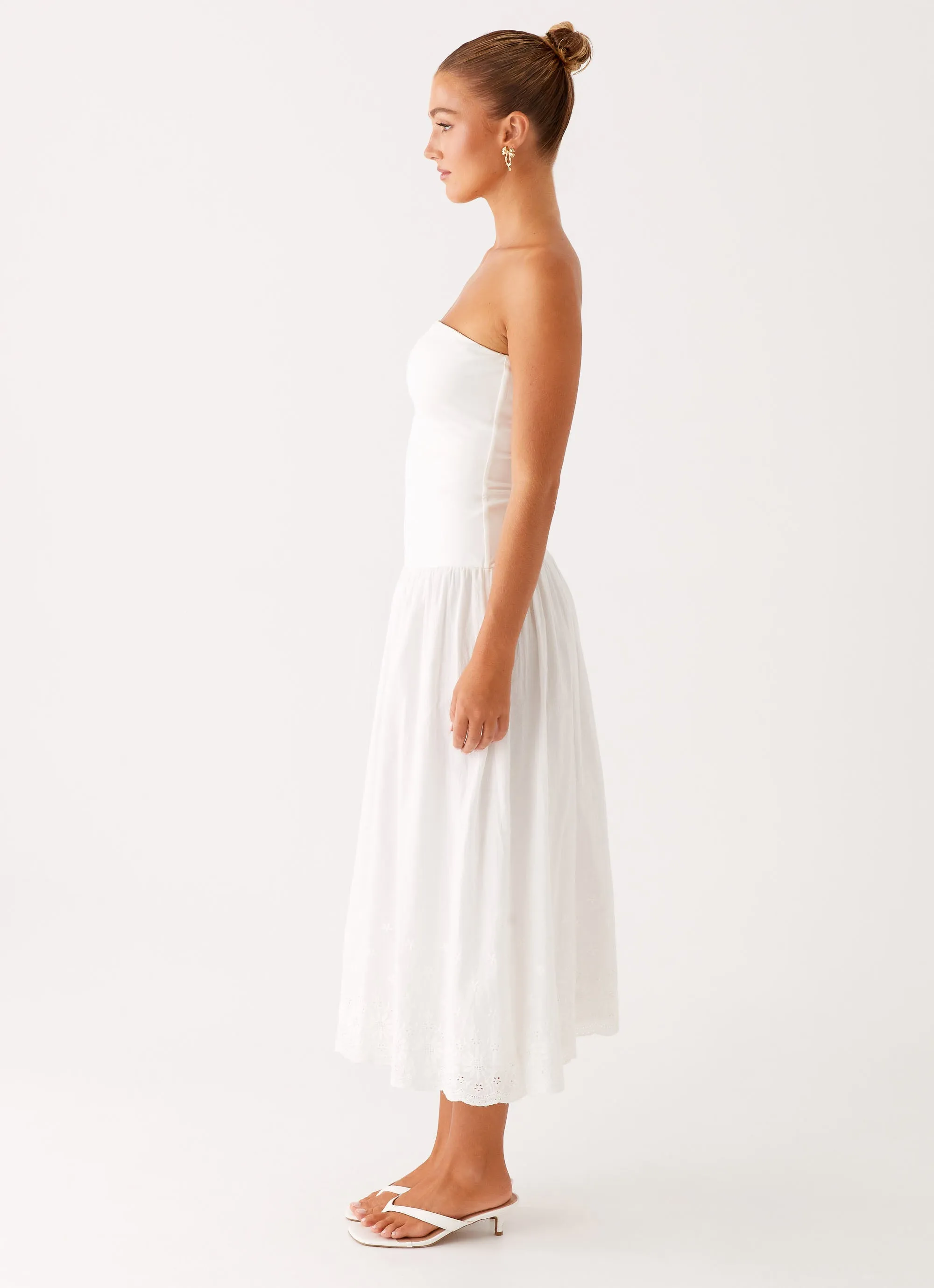Cherry Skies Midi Dress - White Fluid movement Silk Flow