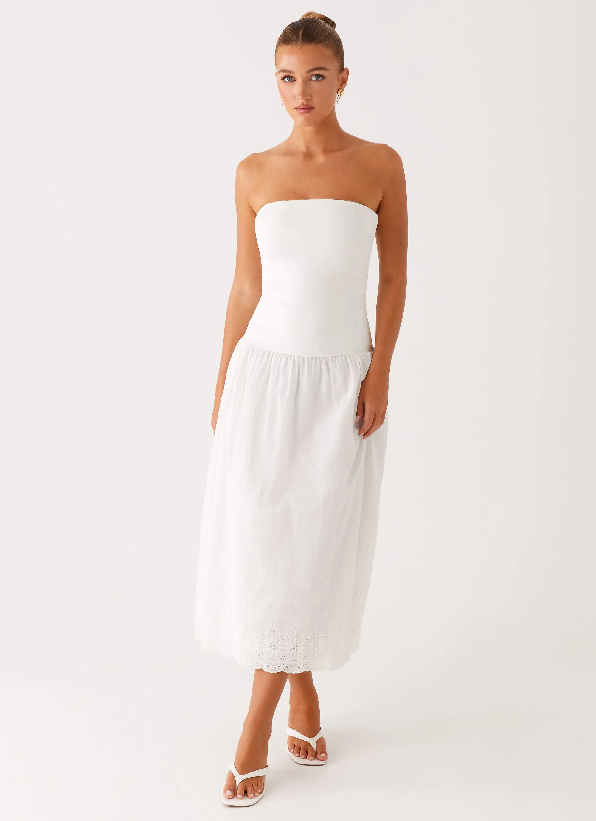 Timeless Wearable Cherry Skies Midi Dress - White