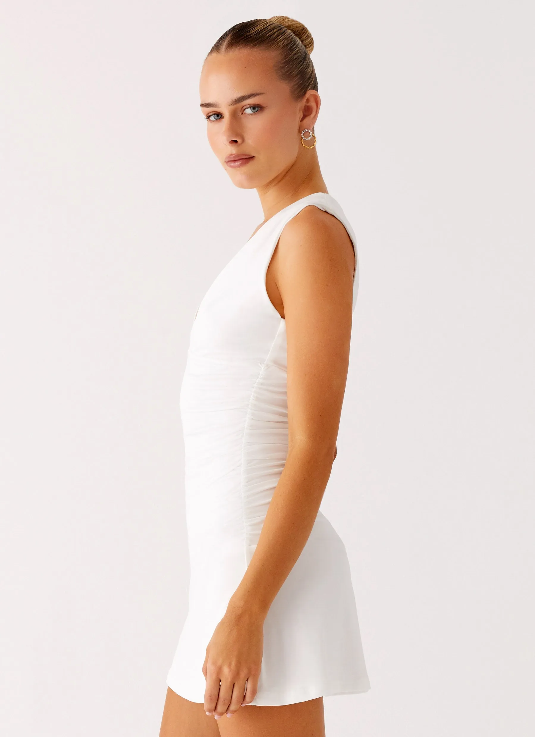 Bold Cut Easy Comfort Cherry Sky Mini Dress - White