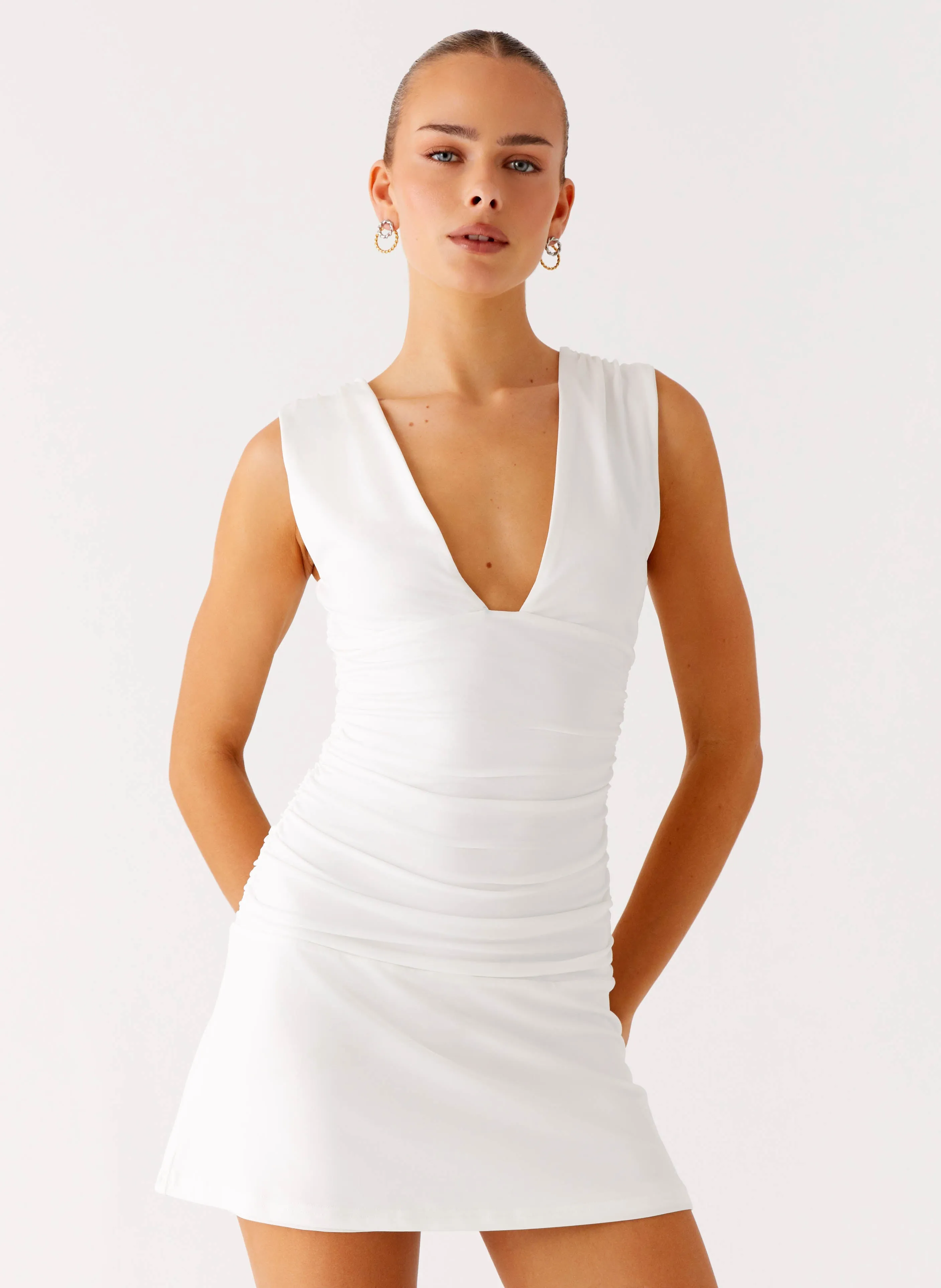 Cherry Sky Mini Dress - White Sleek Vibe