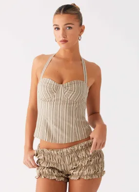 Cheryl Bustier Halter Top - Oatmeal Stripe Bonded Seam Tape OversizedSilhouette