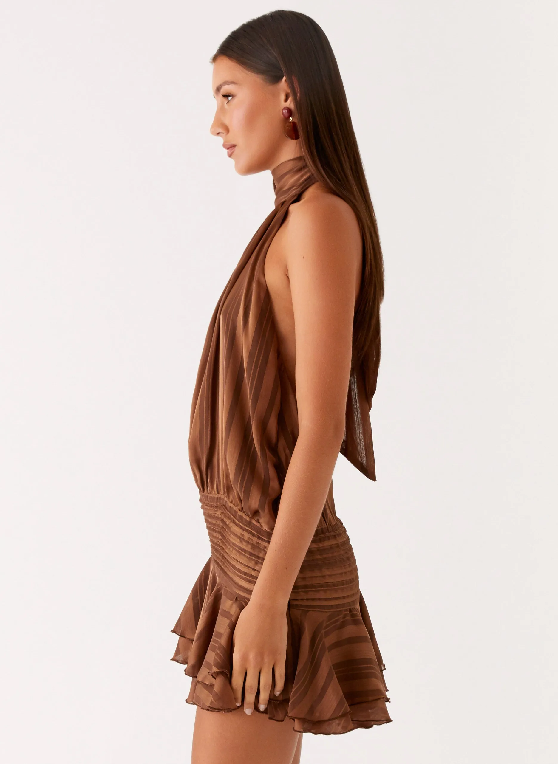 Willow Chiffon Mini Dress - Chocolate Breathable Feel