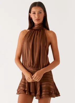 Cozy Look Willow Chiffon Mini Dress - Chocolate