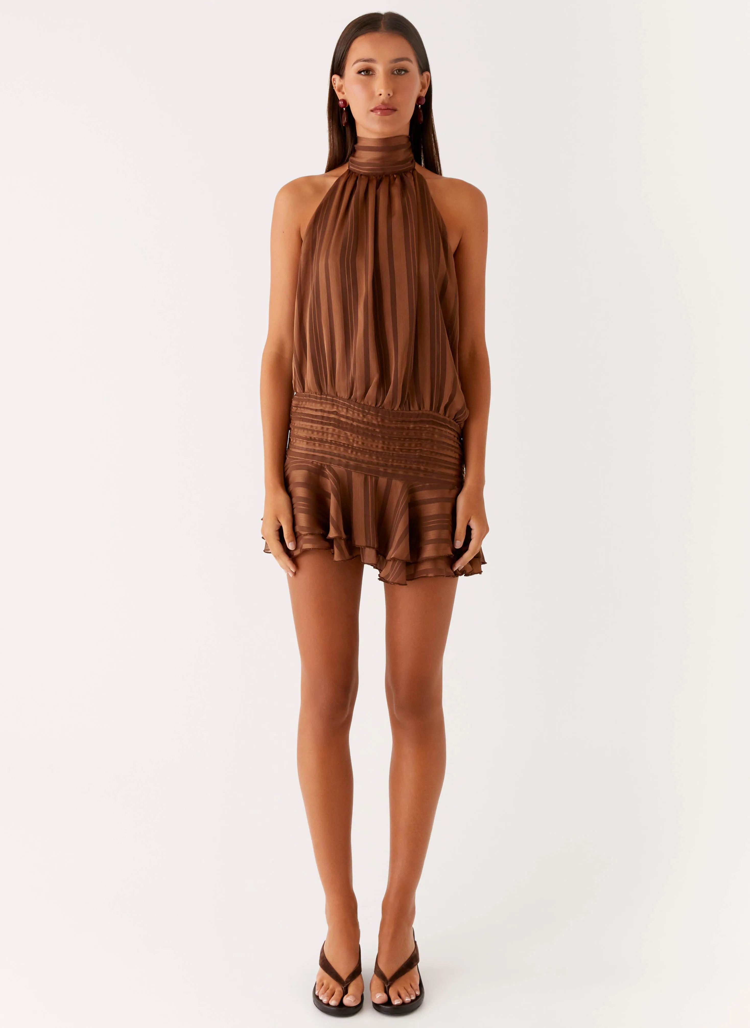 Willow Chiffon Mini Dress - Chocolate Petite Fit Chic Mood