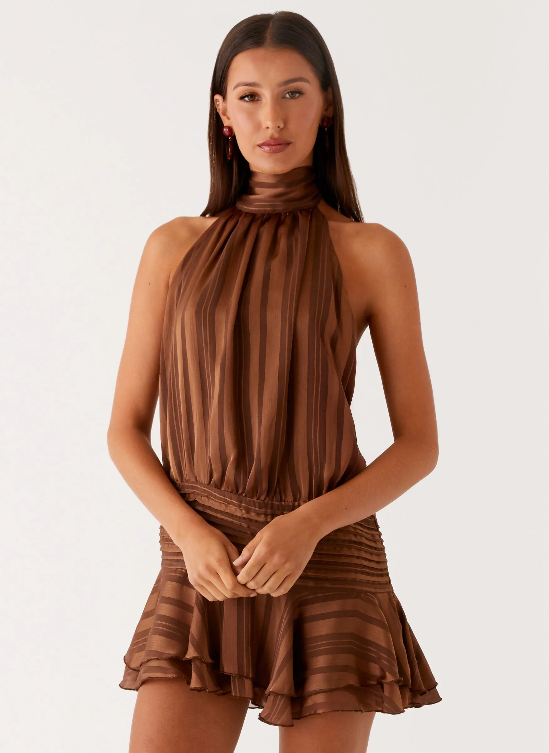Willow Chiffon Mini Dress - Chocolate Fresh Texture