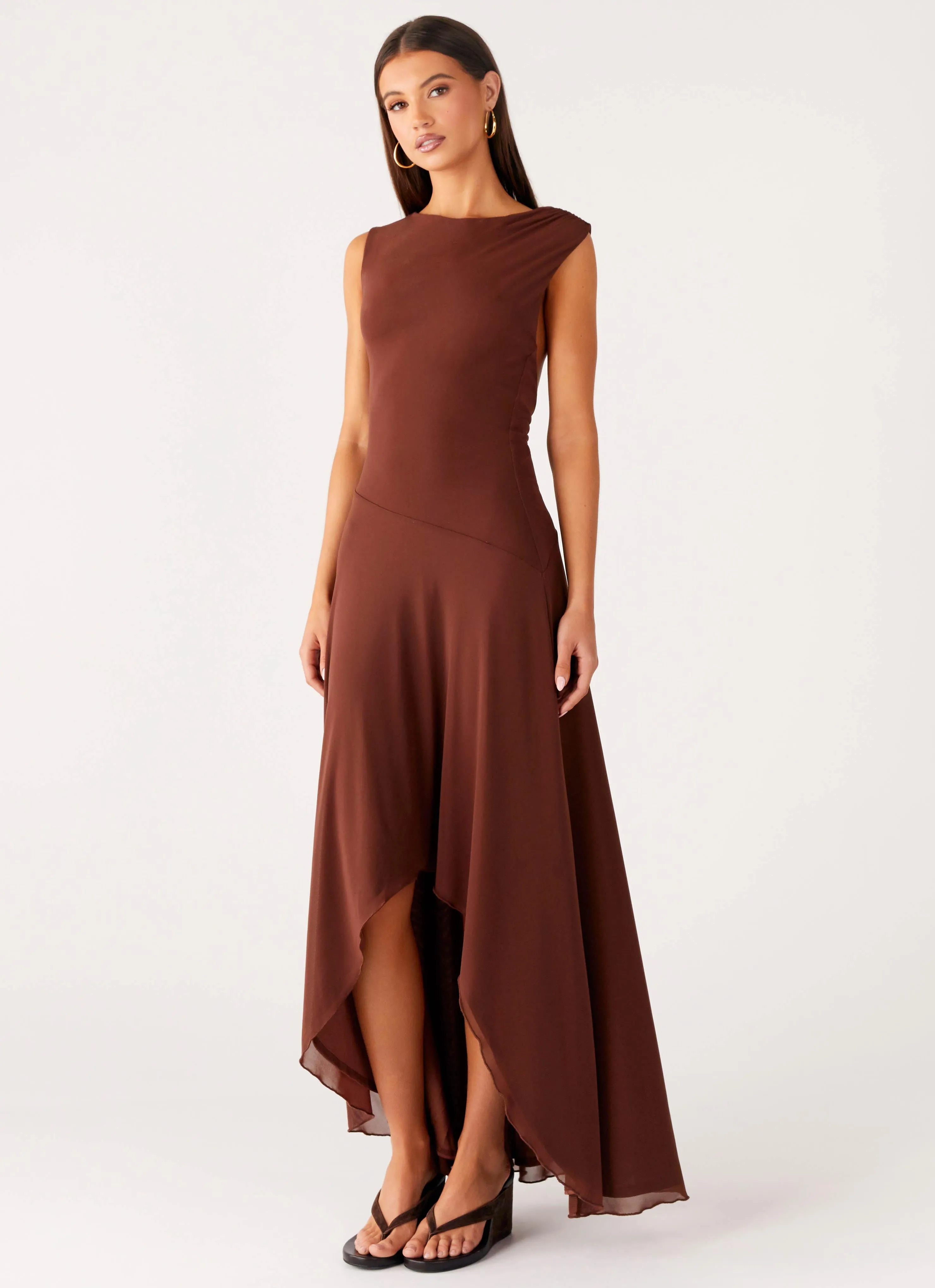 Draped-Style Danika Maxi Dress - Chocolate