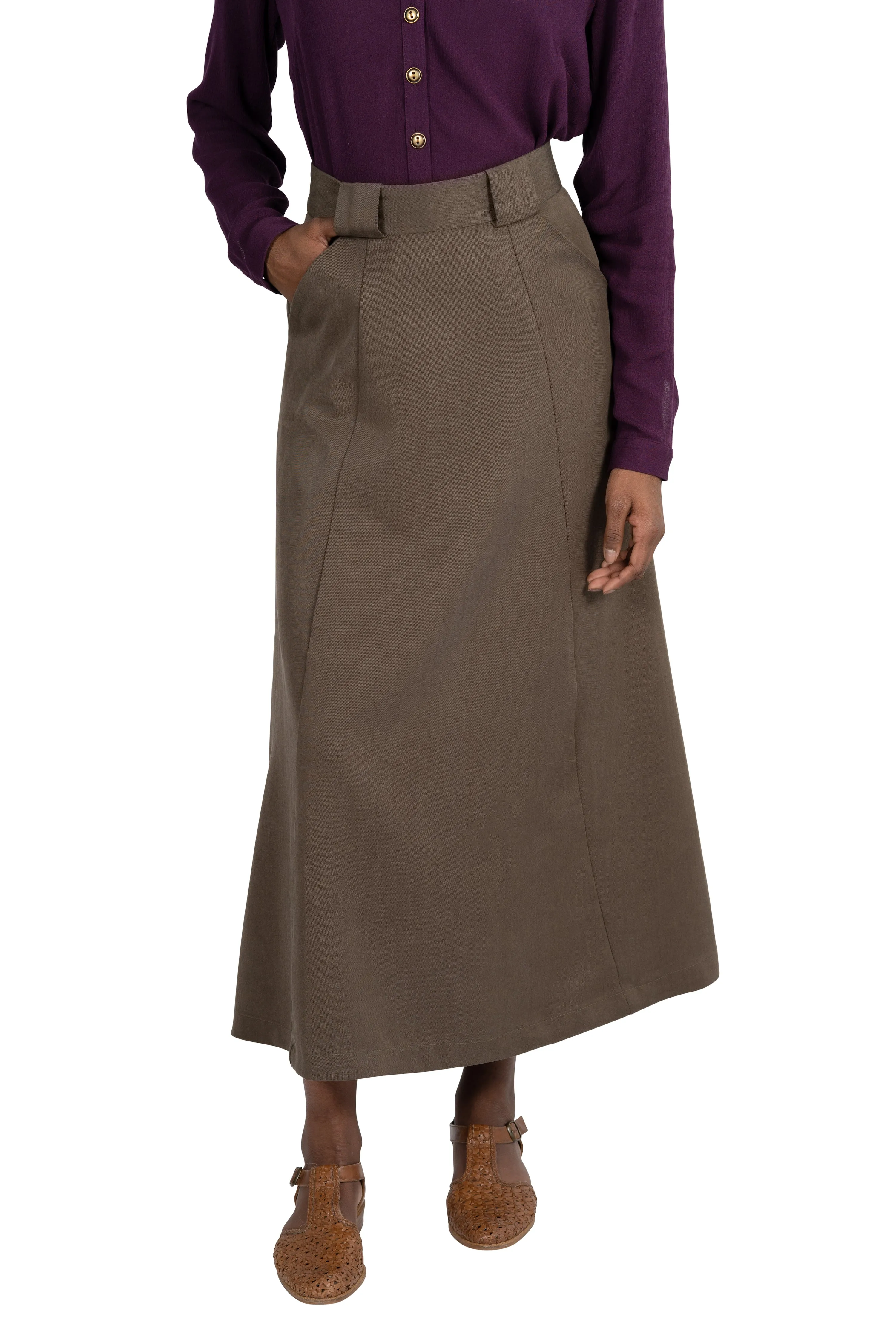 City Ready Functional Wear Olivia Skirt in Olive Tencel
