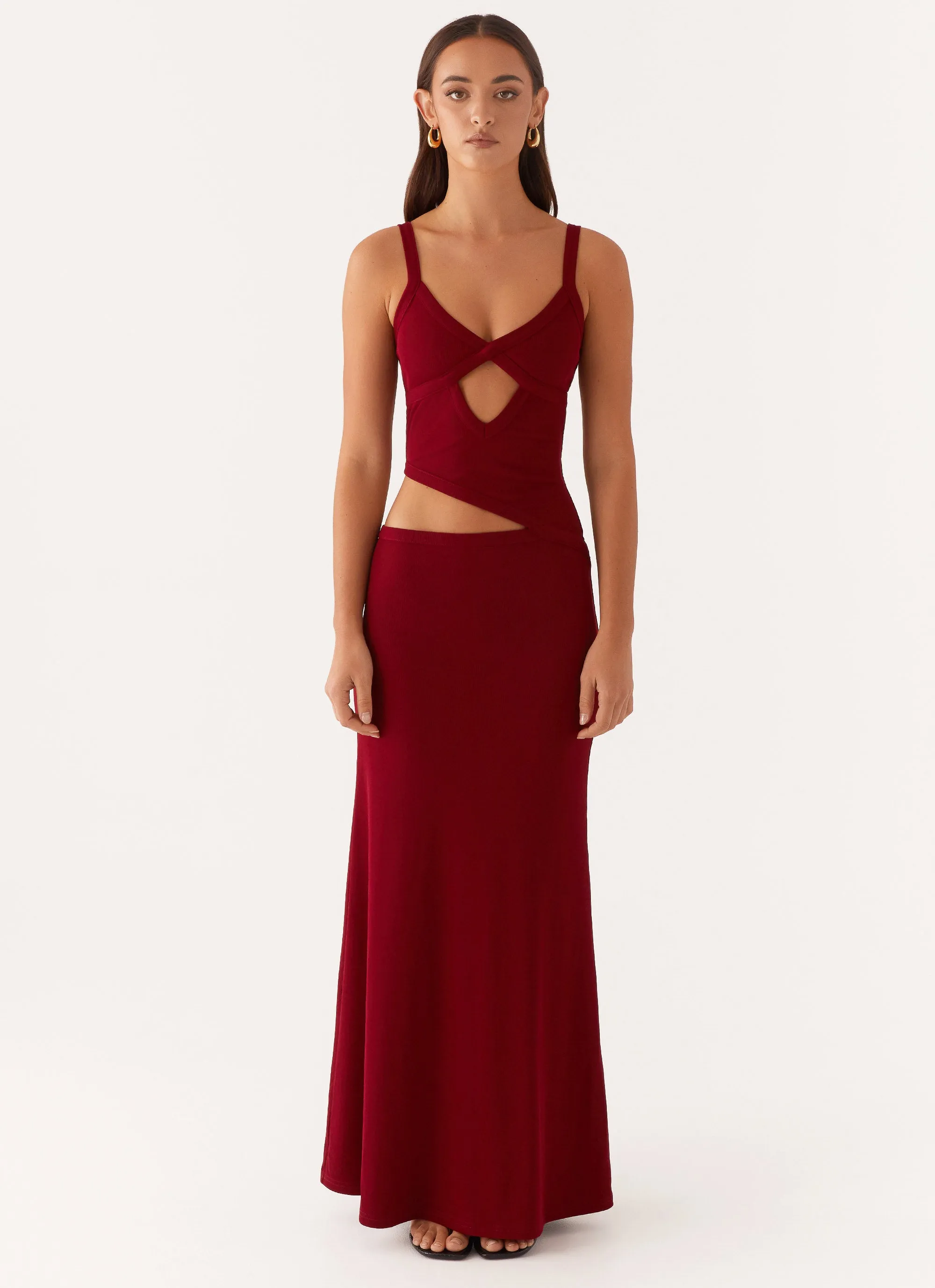 Grace Walk Padded-Bust Jocelyn Maxi Dress - Maroon