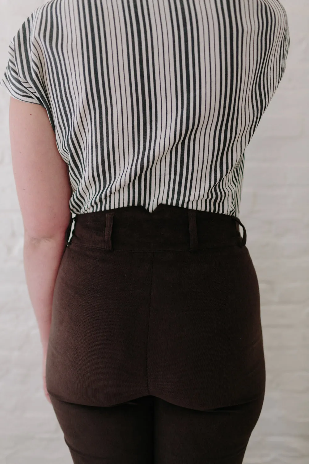 Cozy And Stylish Raw edge Long Perfect Pant in Brown Corduroy
