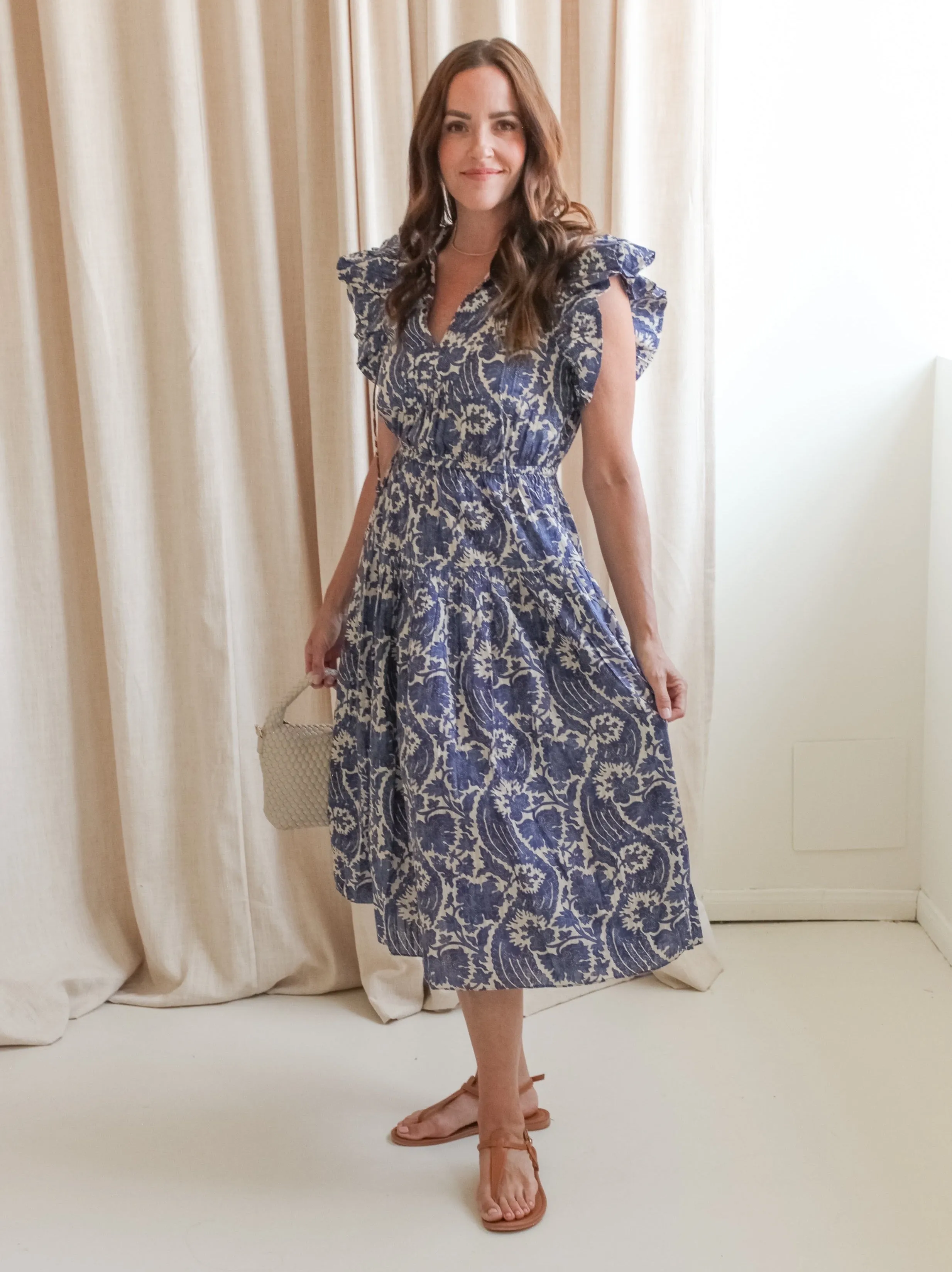 Smart Silhouette Ulla Johnson Kairi Flutter Sleeve Midi Dress - Ocean