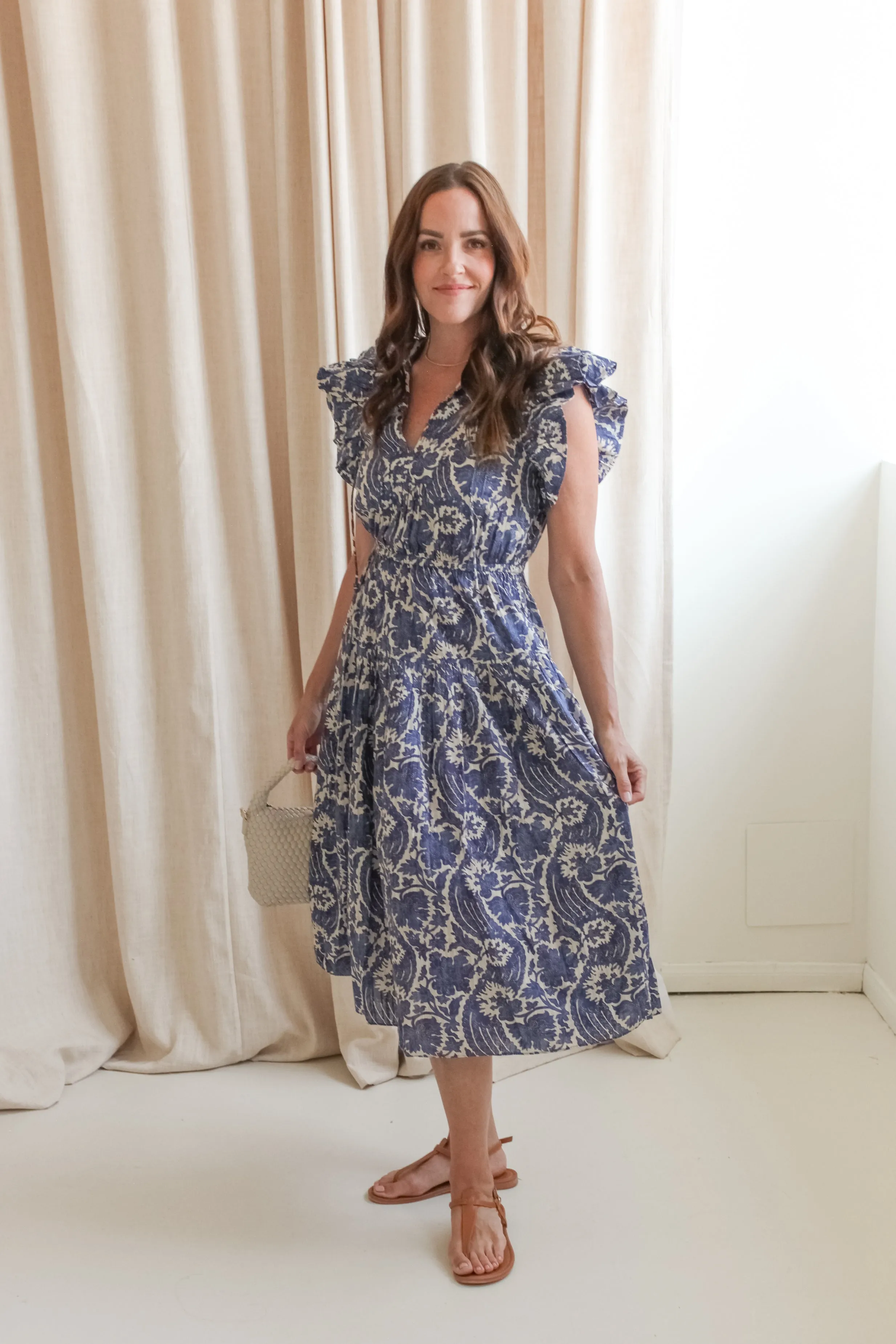 Peace Glow Ulla Johnson Kairi Flutter Sleeve Midi Dress - Ocean