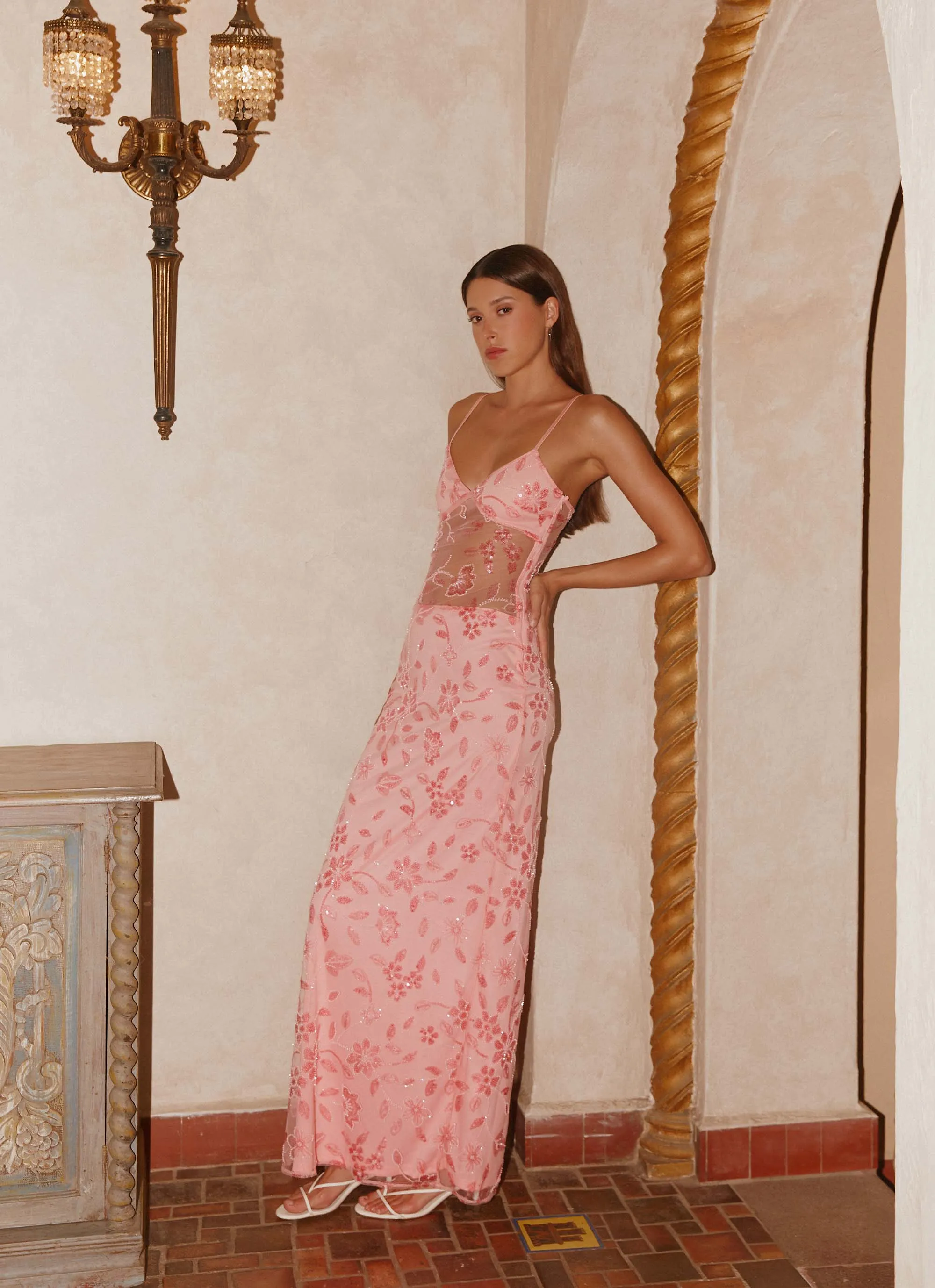 Akira Beaded Maxi Dress - Pink Orange Refined touch