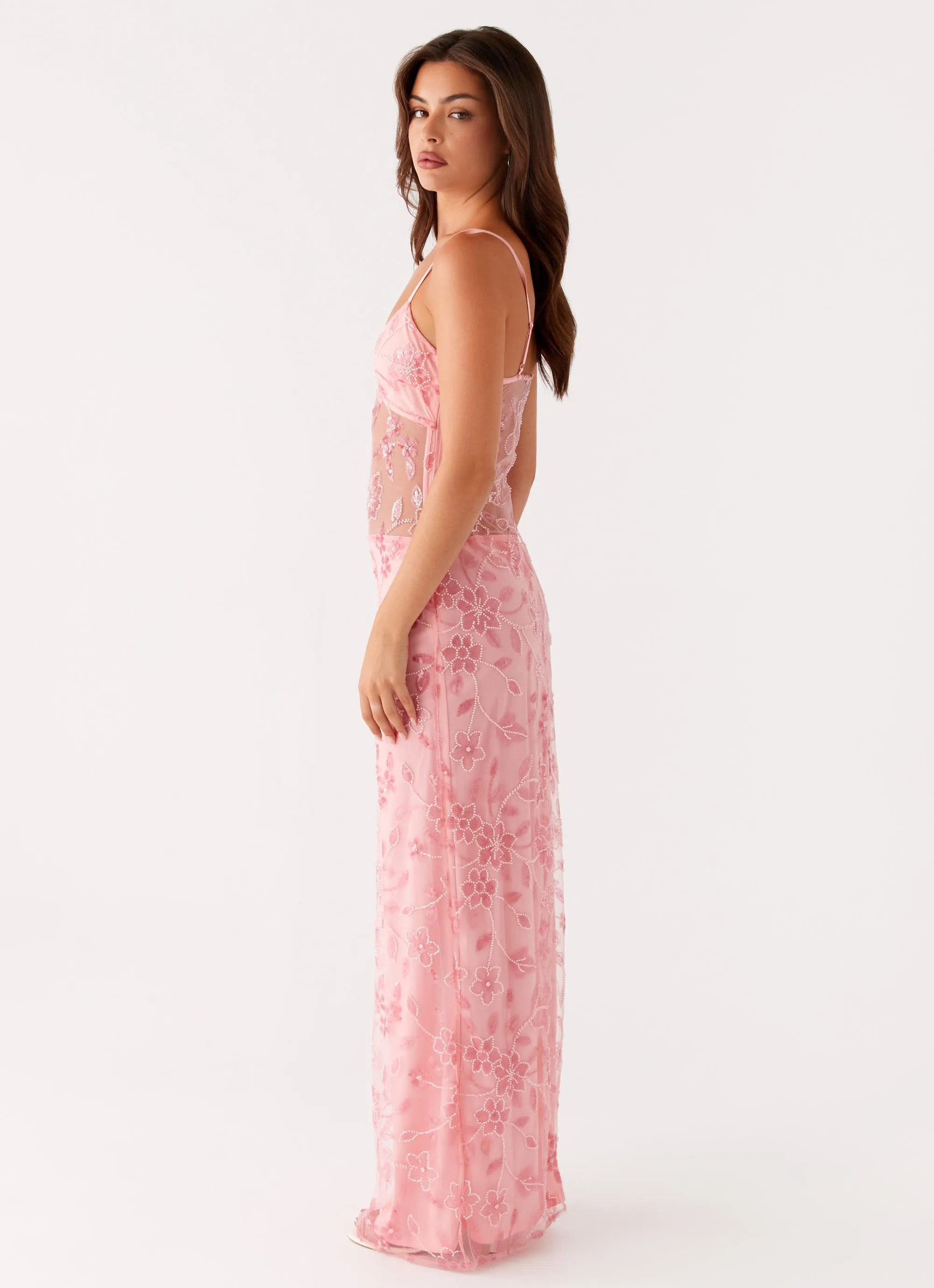Akira Beaded Maxi Dress - Pink Orange Organic-Fabric Love Glow