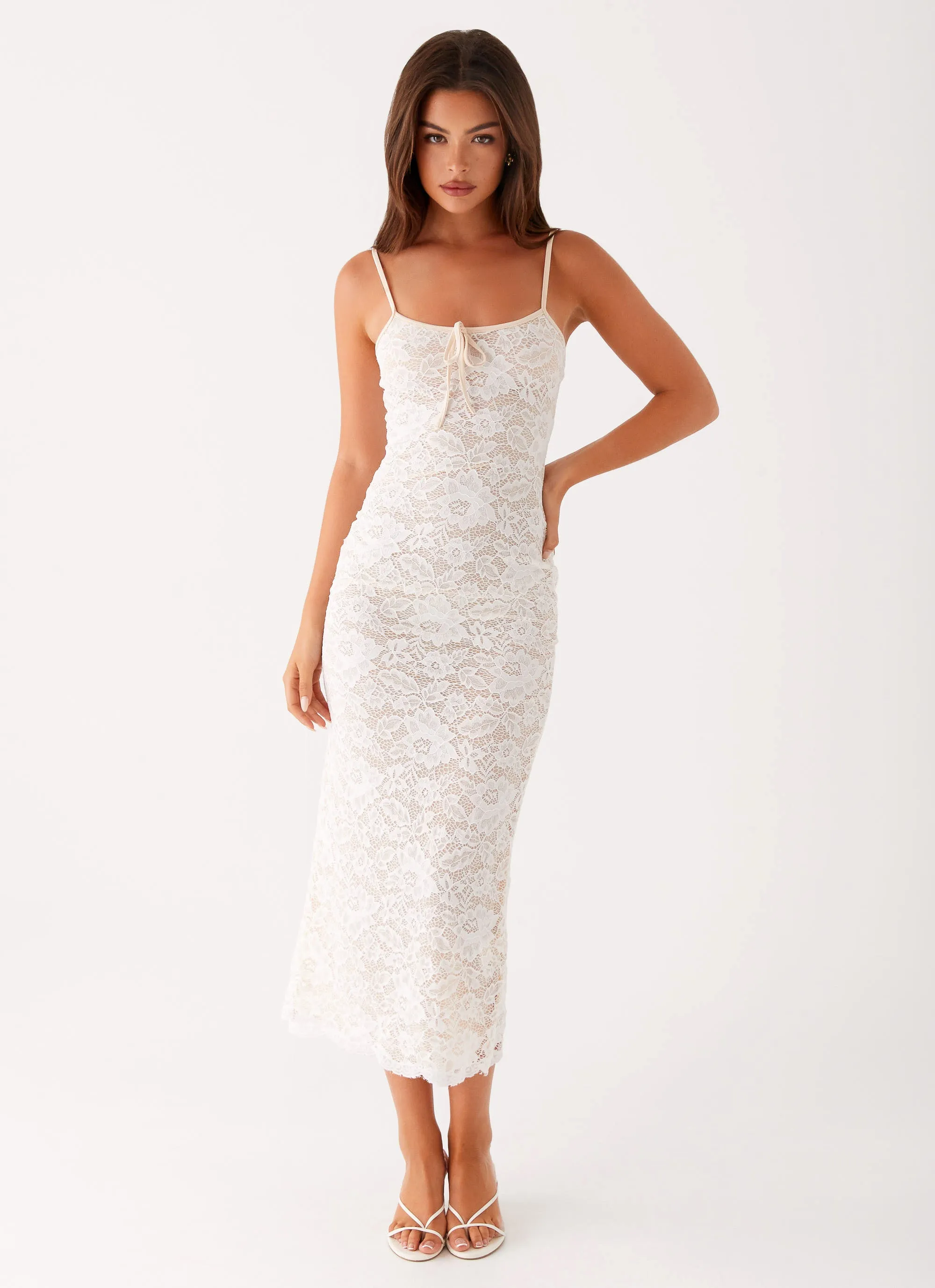 Postcards Lace Midi Dress - Ivory Date Vibe