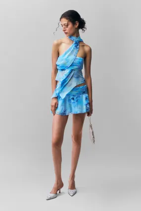 Chiffon Slit Mini Skirt Shirred Back Polished Touch