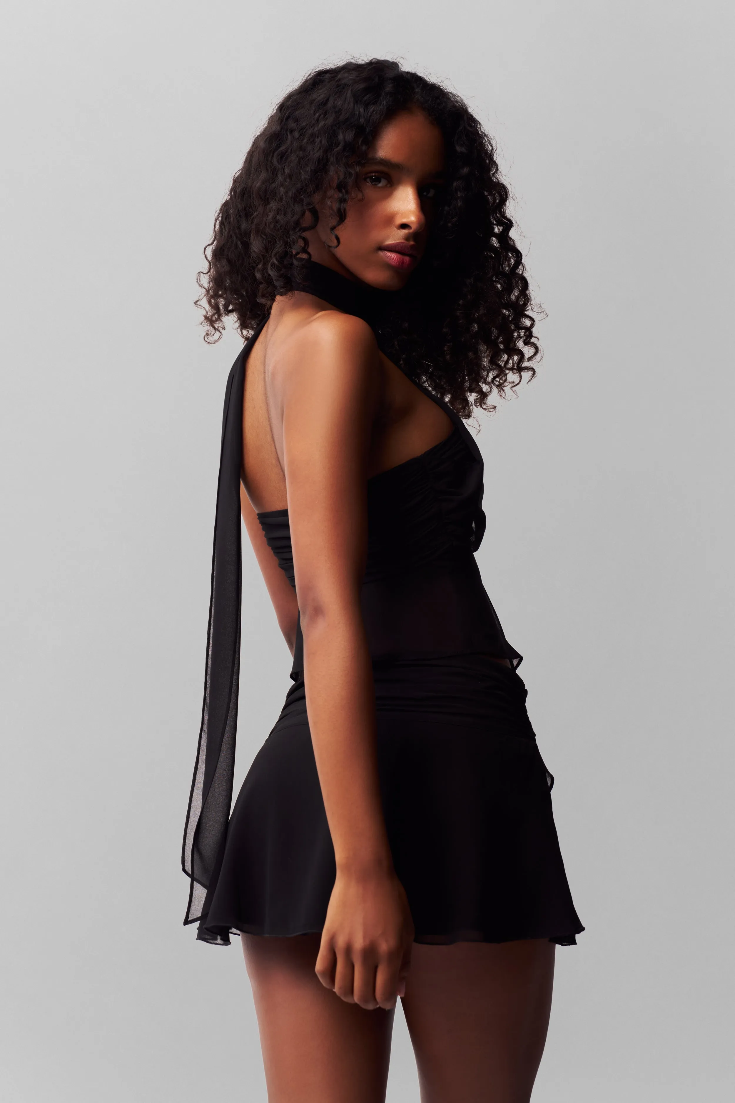 Chiffon Slit Mini Skirt Adjustable Ties